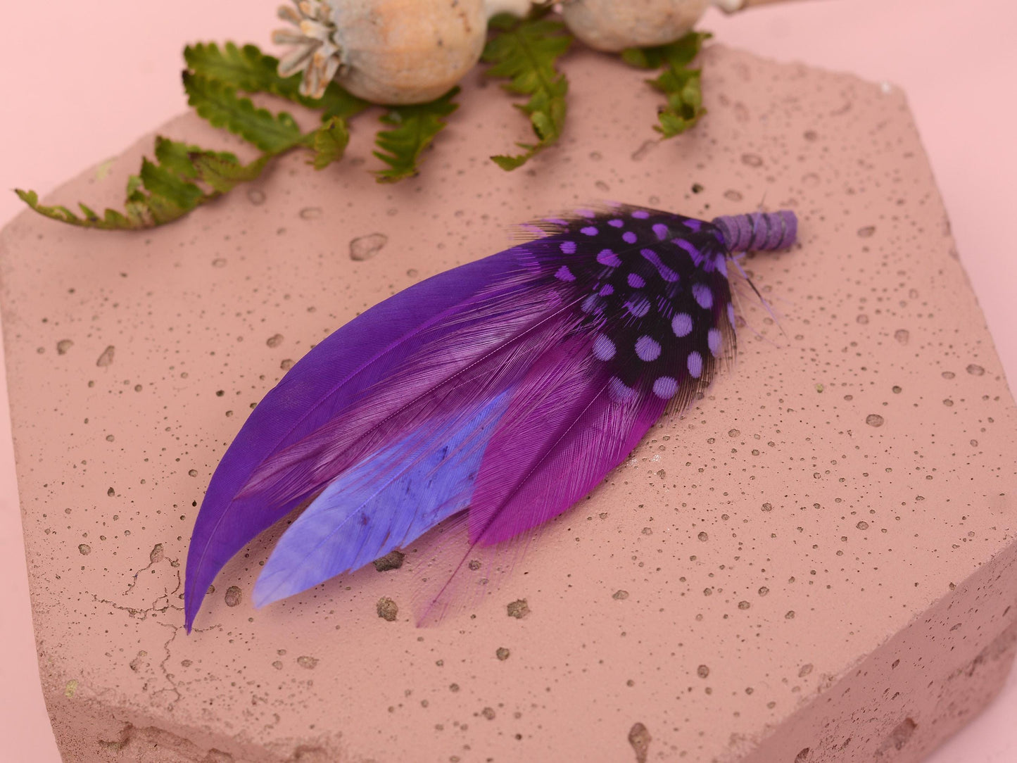 Shades of Purple Feather Lapel Pin Small no.189 | Pheasant Feather Boutonniere | Feather Brooch | Feather Hat Pin