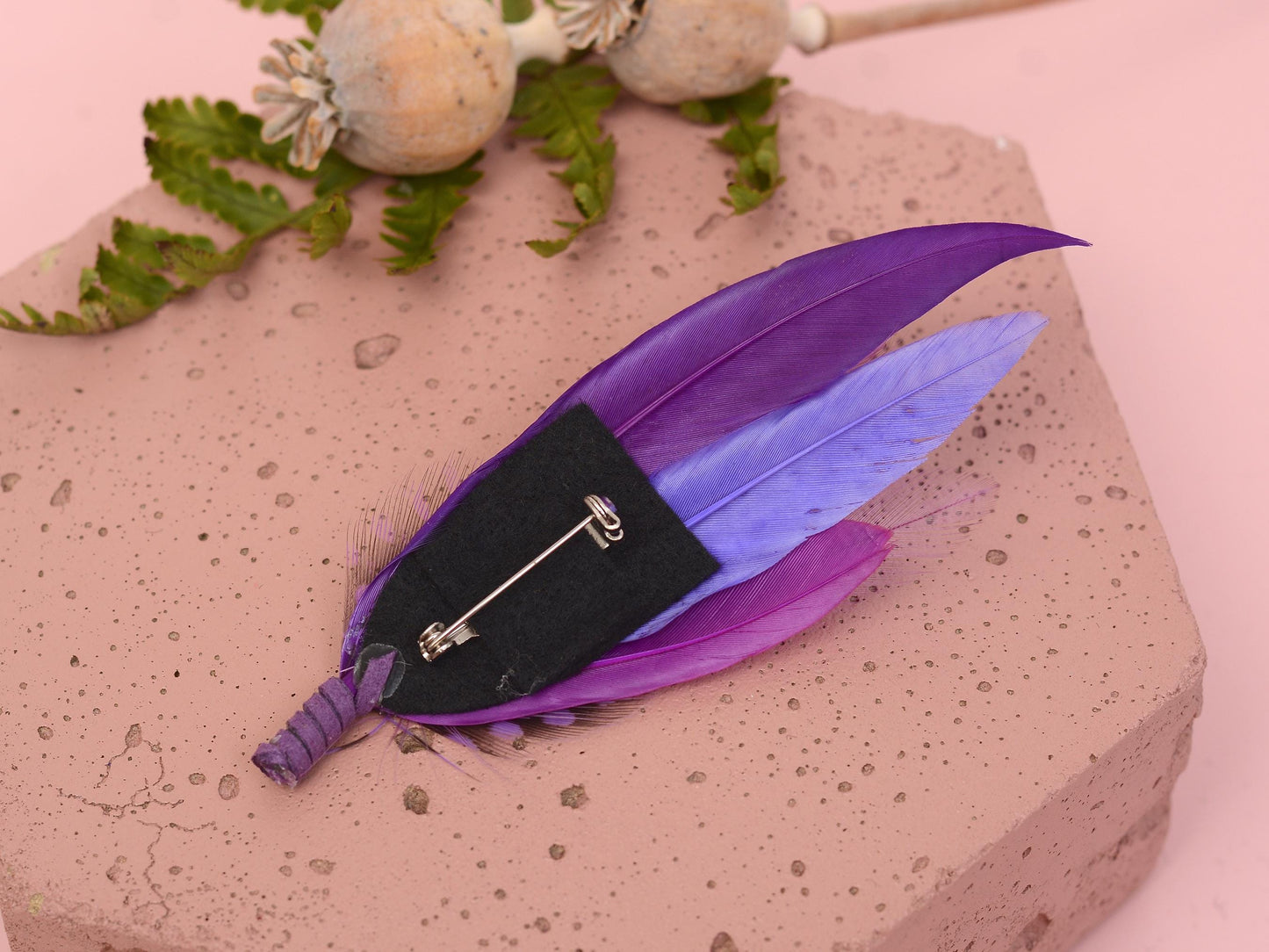 Shades of Purple Feather Lapel Pin Small no.189 | Pheasant Feather Boutonniere | Feather Brooch | Feather Hat Pin