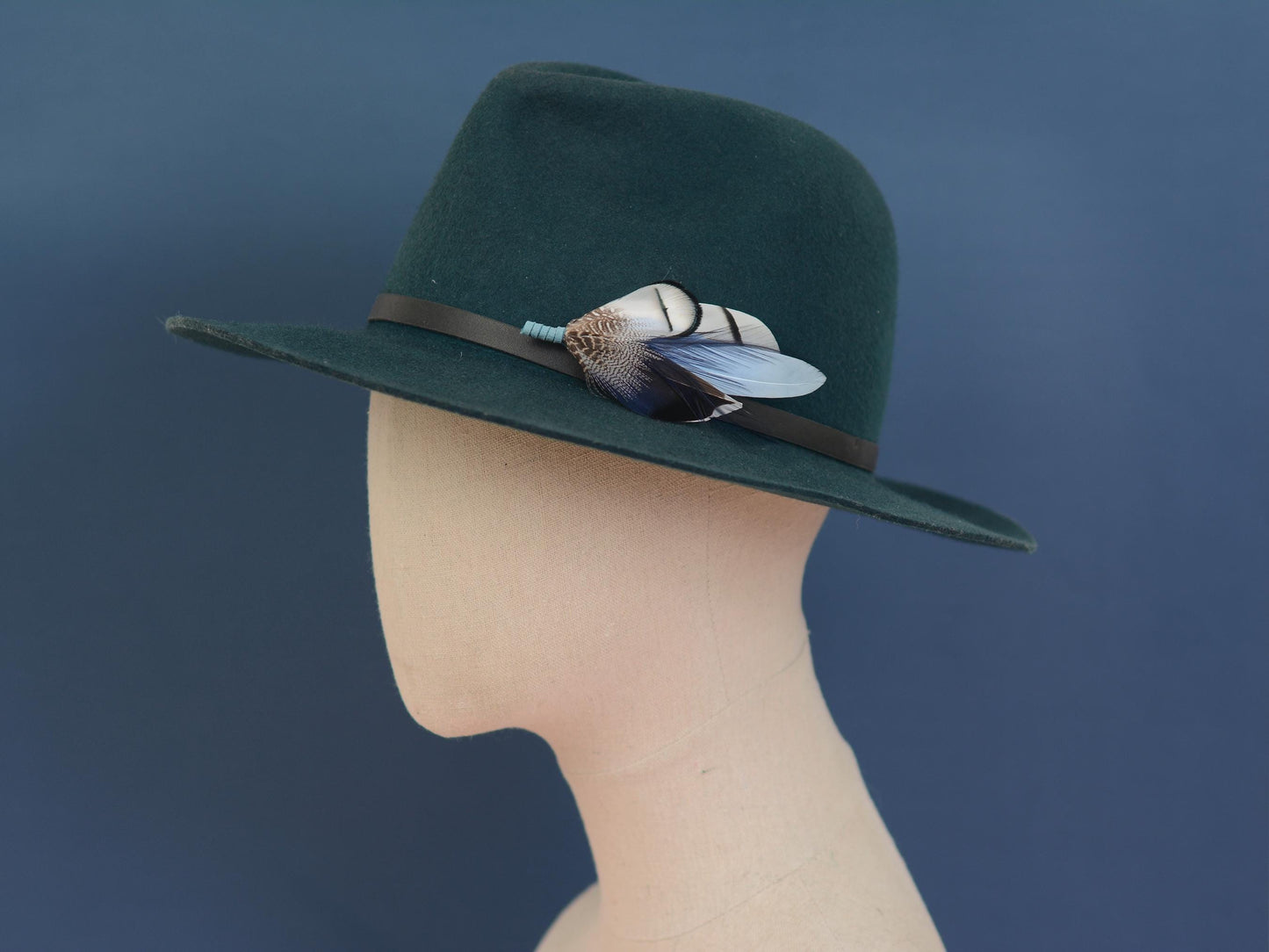 Pheasant and Duck Blue Feather Lapel Pin / Hat Pin No.219 | Unique Peacock Feather Boutonniere | Peacock Feather Brooch