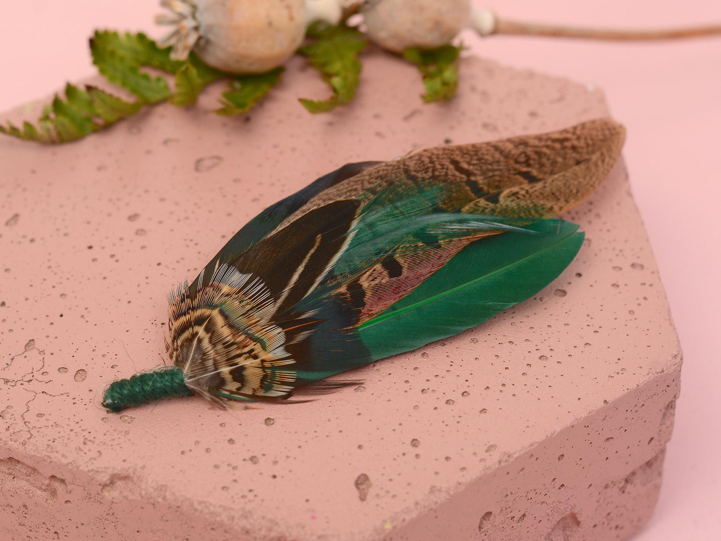 Pheasant and Duck Green Feather Lapel Pin / Hat Pin No.232 | Unique Duck Feather Boutonniere | Duck Feather Brooch