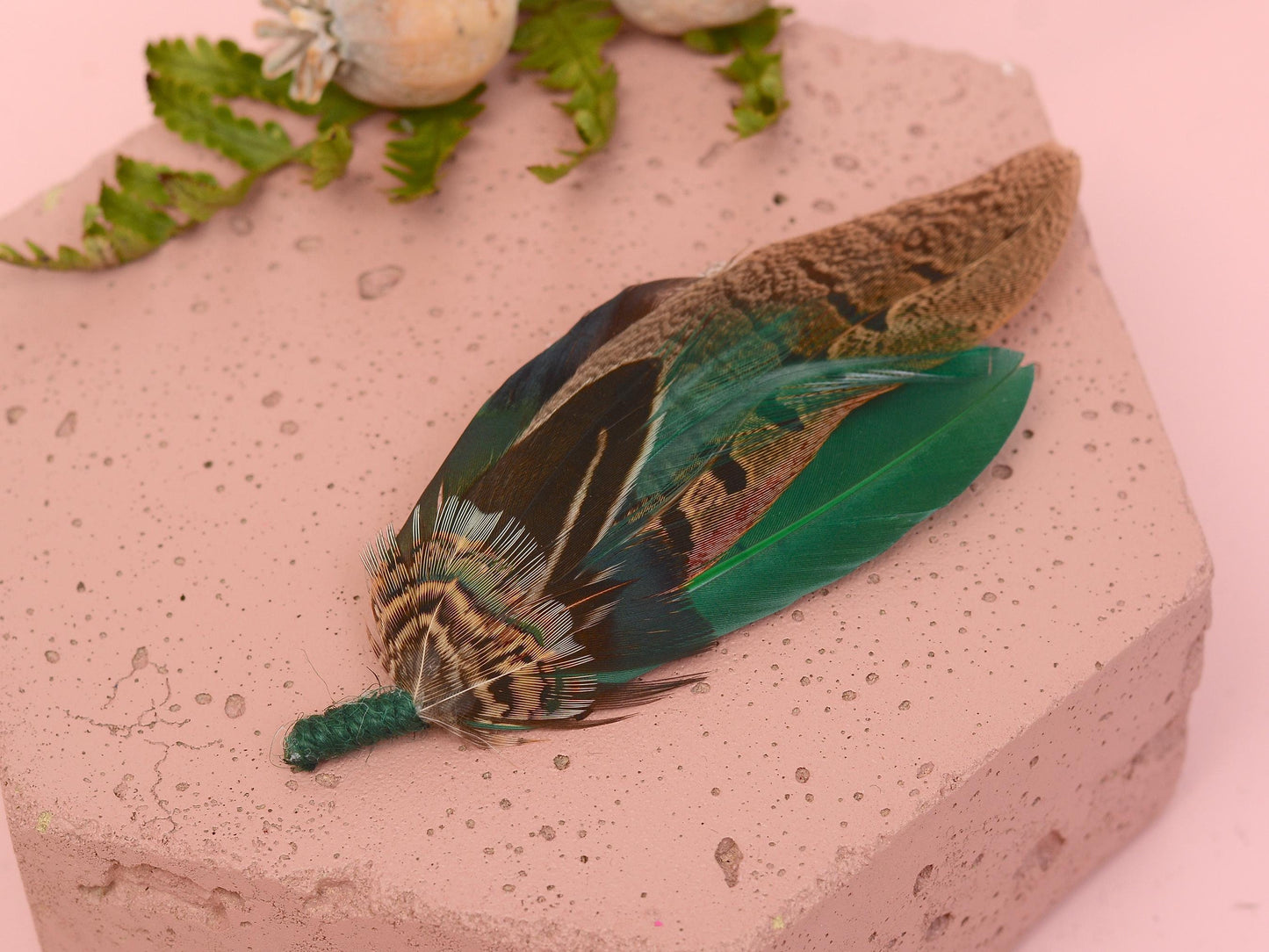 Pheasant and Duck Green Feather Lapel Pin / Hat Pin No.232 | Unique Duck Feather Boutonniere | Duck Feather Brooch
