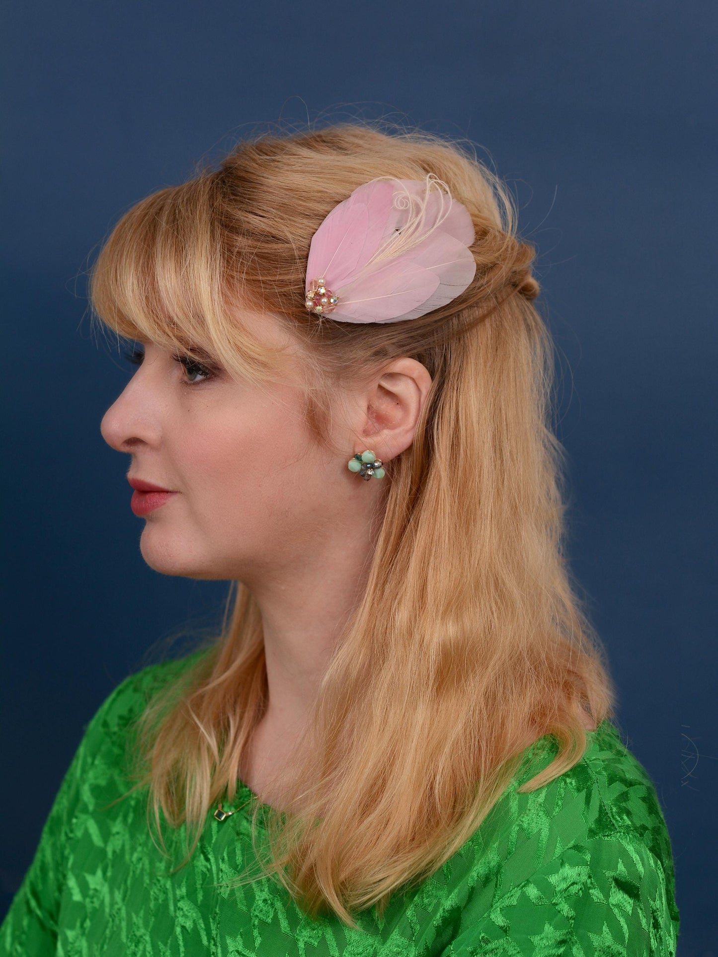 Blush Pink Vintage Style Feather Hair Clip in with Crystals and Pearls | Pink Feather Fascinator | Pink Feather Headpiece | Bridal Hair Clip
