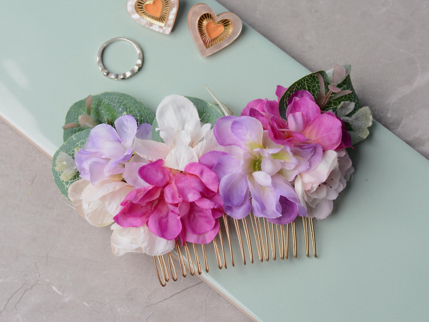 Large Silk Flower Hair Comb in Pink and Purple Blossom and Eucalyptus | Bridal Hair Comb | Bridesmaids Hair Clip | Bridal Headpiece