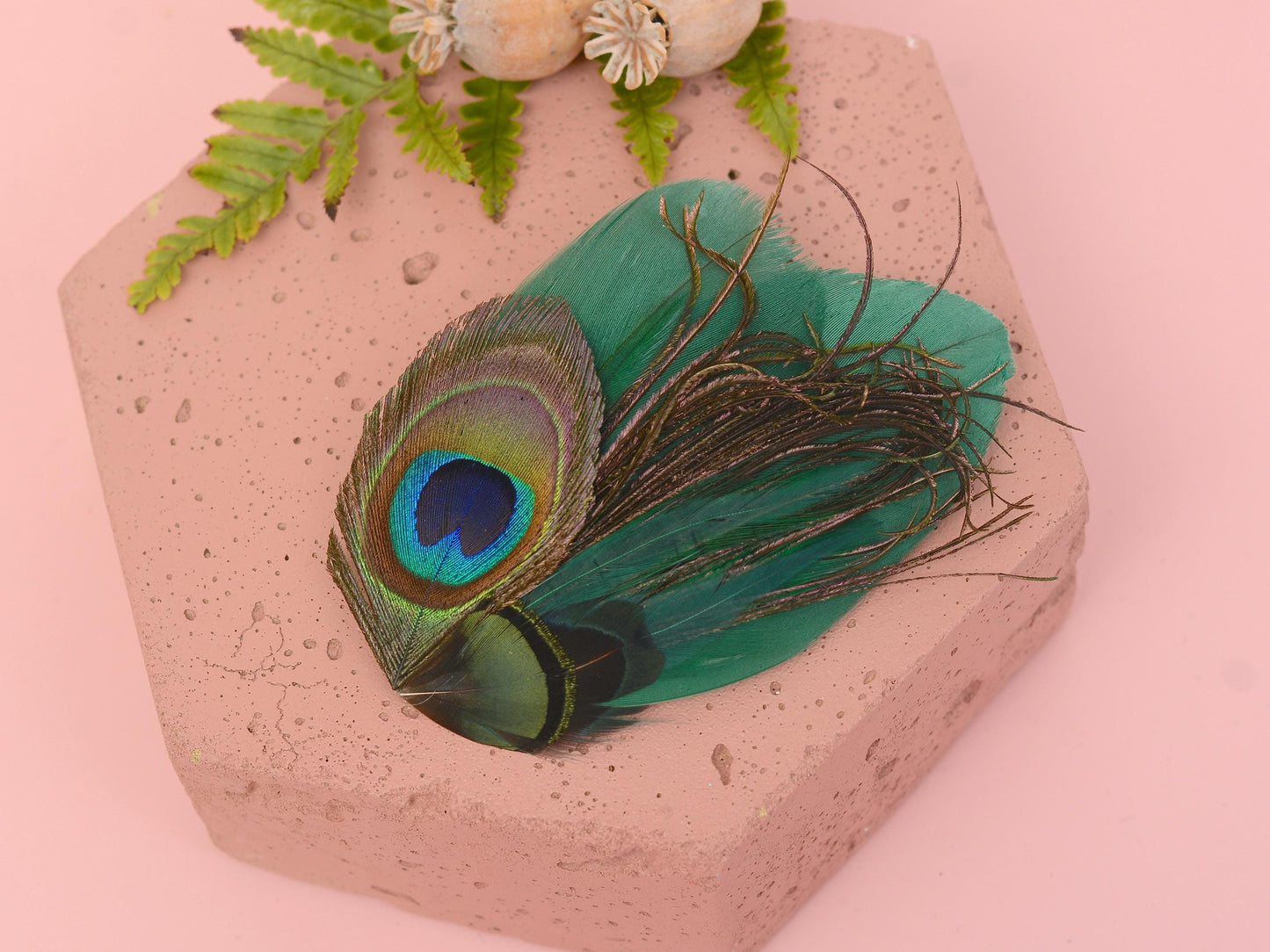 Green Peacock Feather Hair Clip Fascinator, Peacock Feather Headpiece