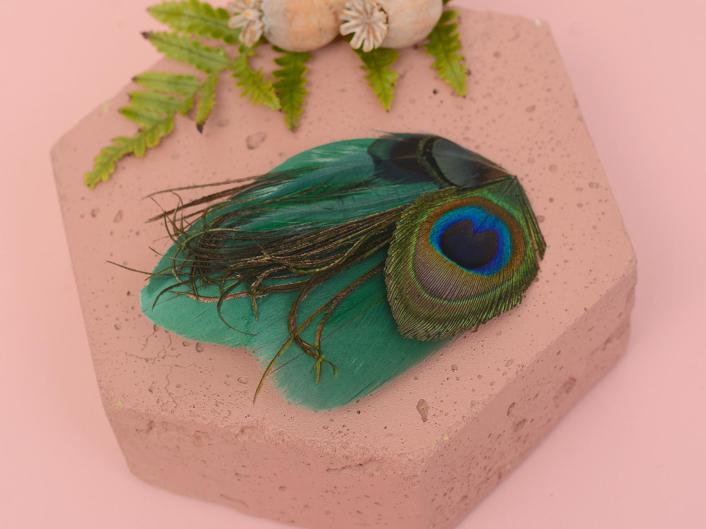 Green Peacock Feather Hair Clip Fascinator, Peacock Feather Headpiece