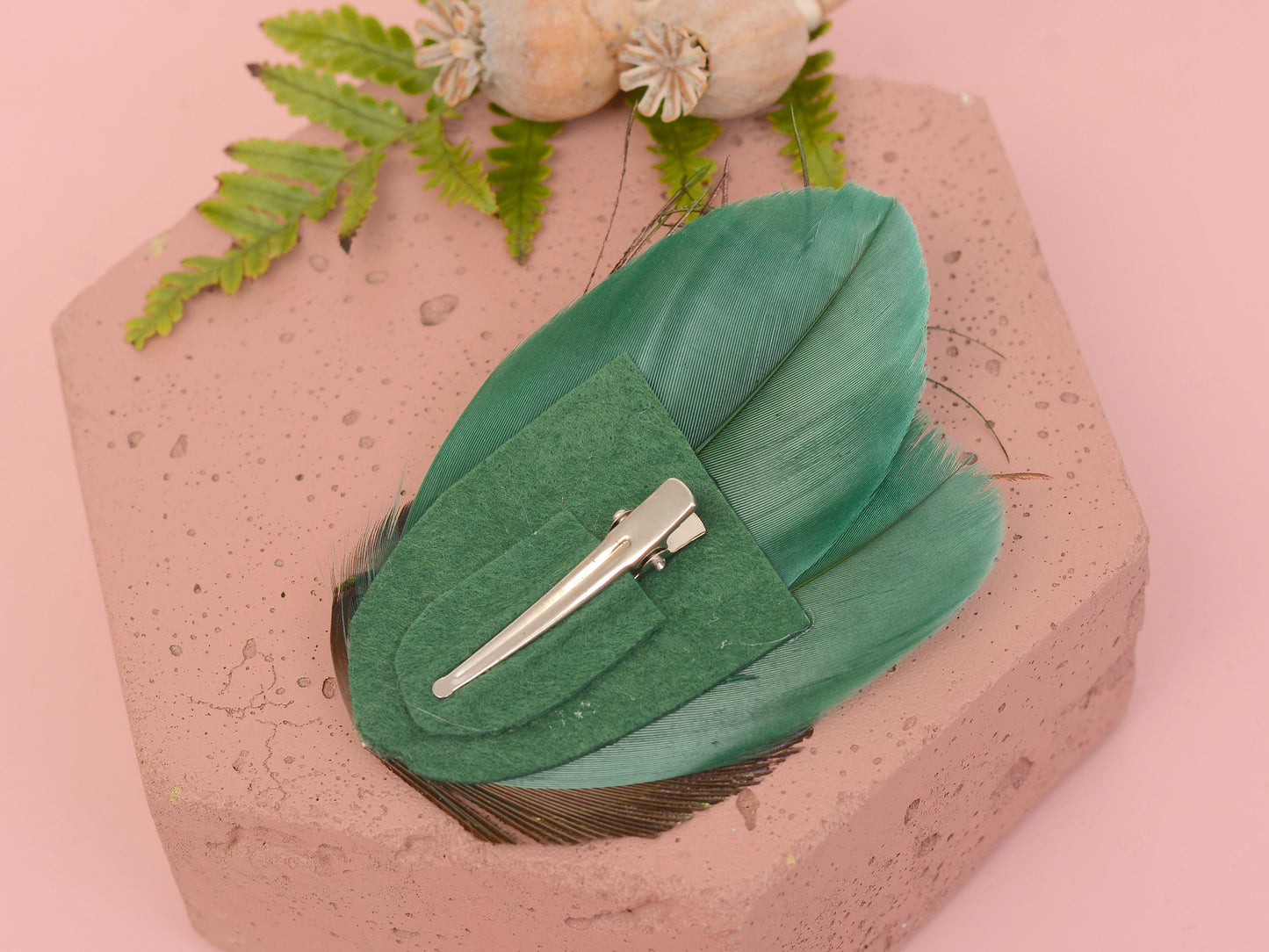 Green Peacock Feather Hair Clip Fascinator, Peacock Feather Headpiece