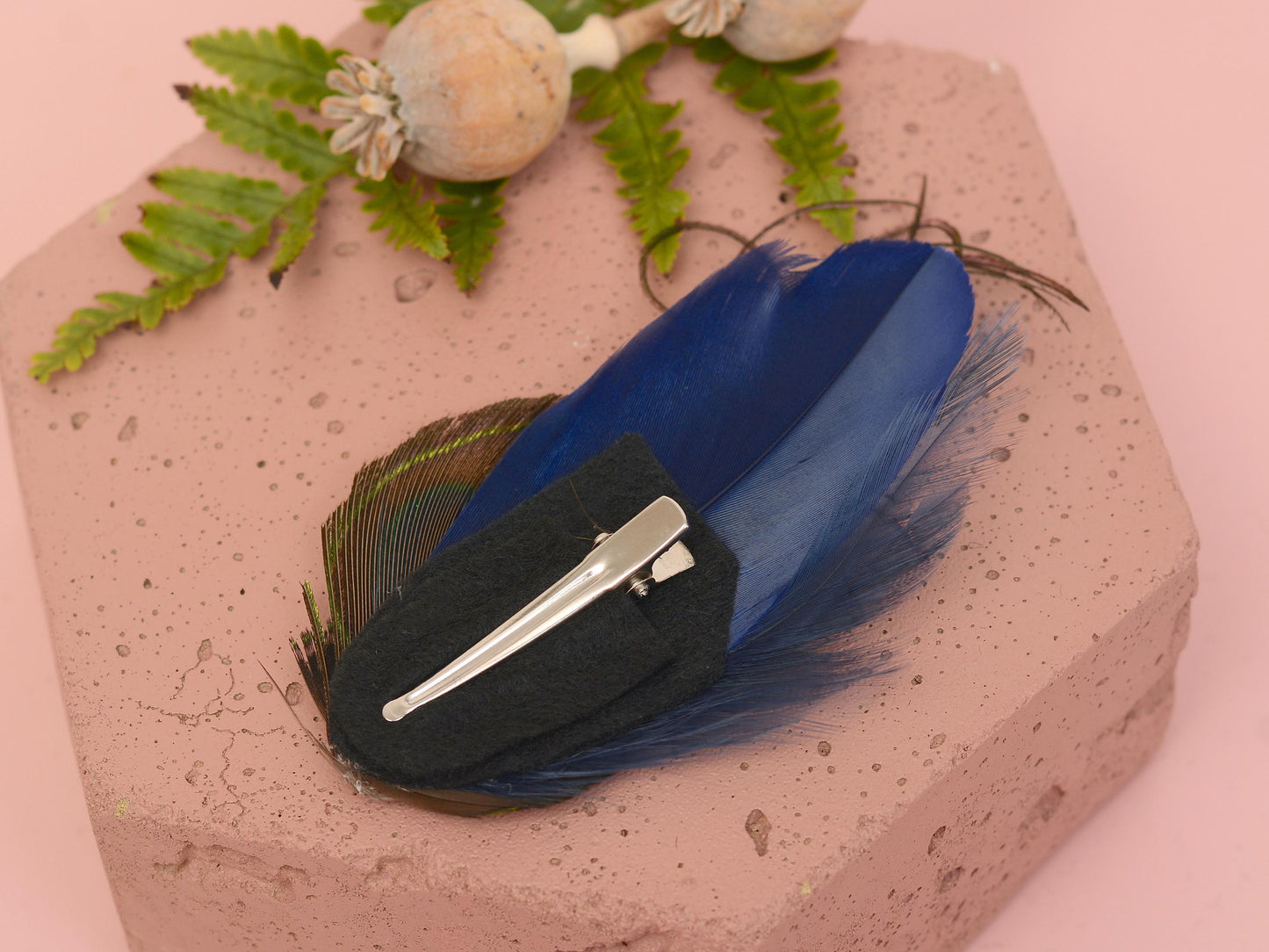 Navy Blue Peacock Feather Hair Clip | Peacock Feather Fascinator | Peacock Feather Headpiece | Bridal Hair Clip | Bridesmaid Hair Clip