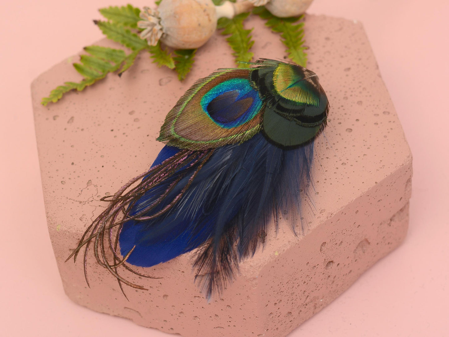 Navy Blue Peacock Feather Hair Clip | Peacock Feather Fascinator | Peacock Feather Headpiece | Bridal Hair Clip | Bridesmaid Hair Clip