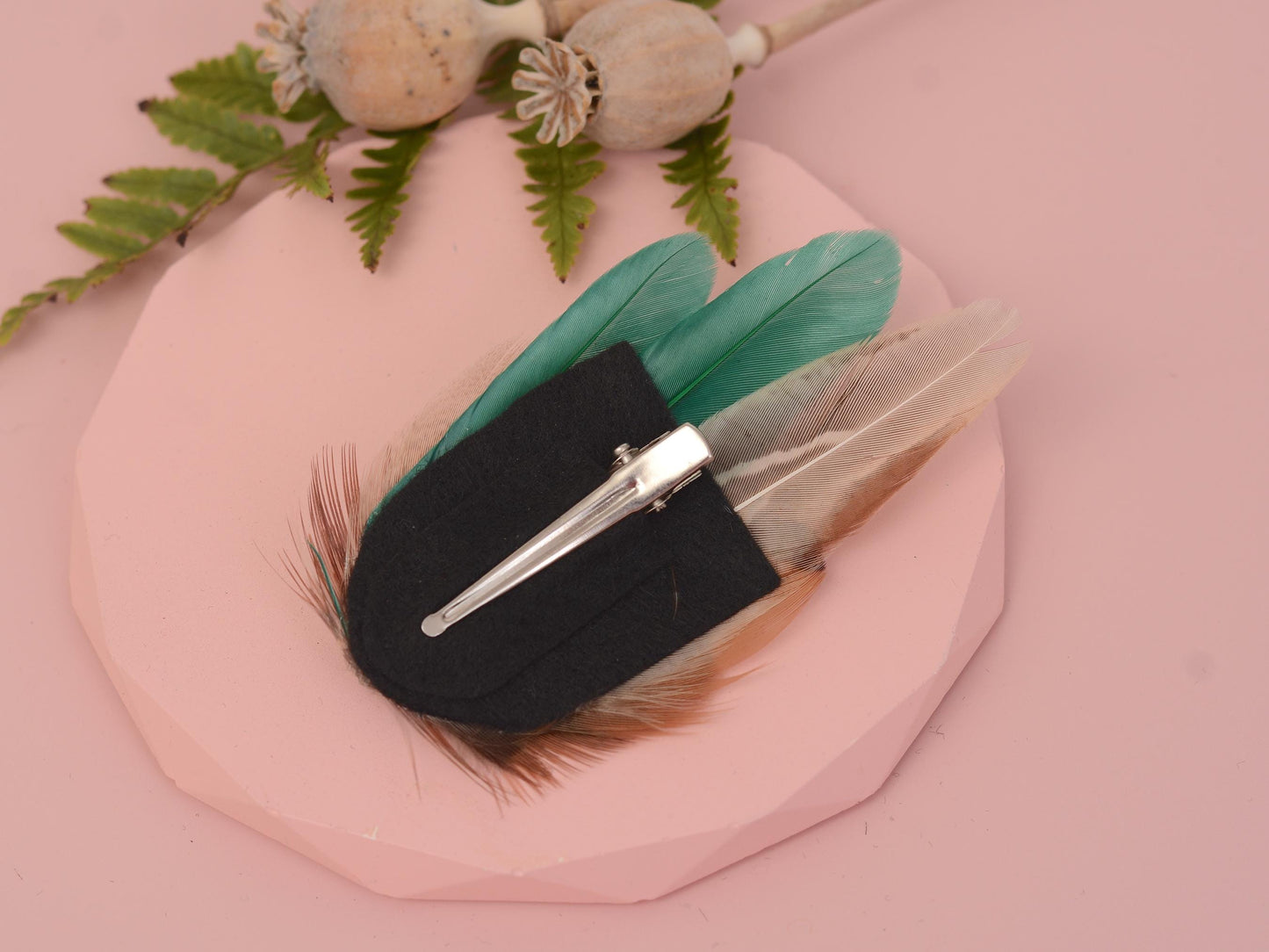 Small Green and Copper Pheasant Feather Hair Clip | Feather Fascinator | Bridal | Bridesmaid Hair Clip | Wedding Fascinator