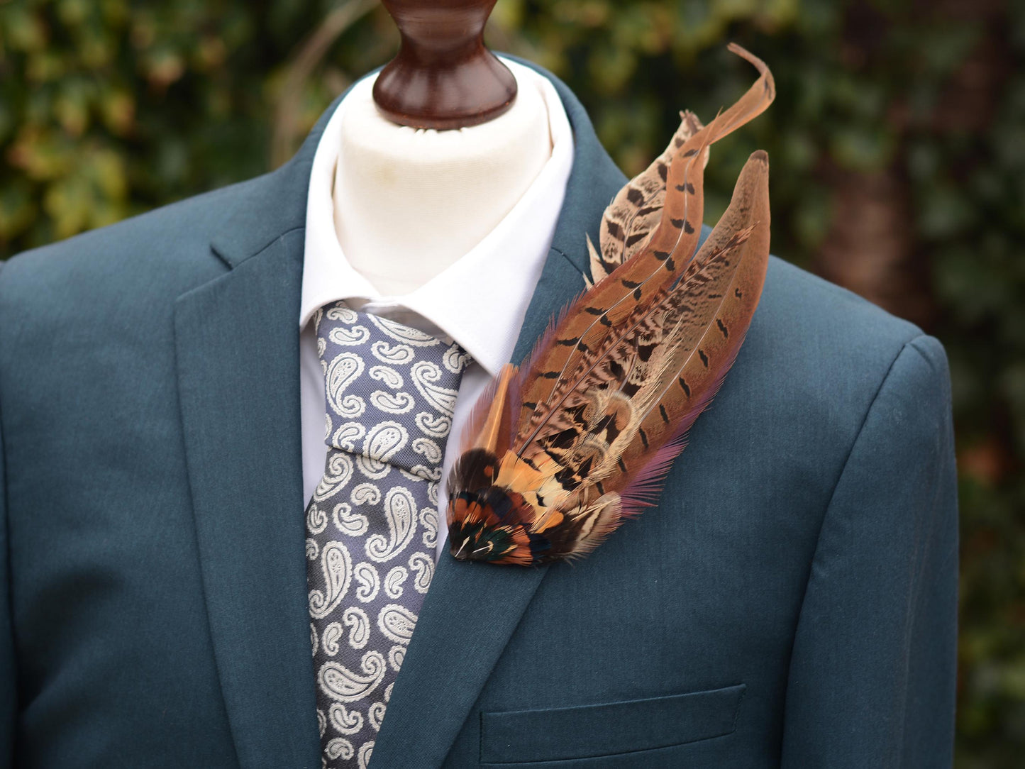 Luxury Natural Copper Pheasant Hat Pin No.326 | Unique Pheasant Feather Boutonniere | Pheasant Feather Brooch