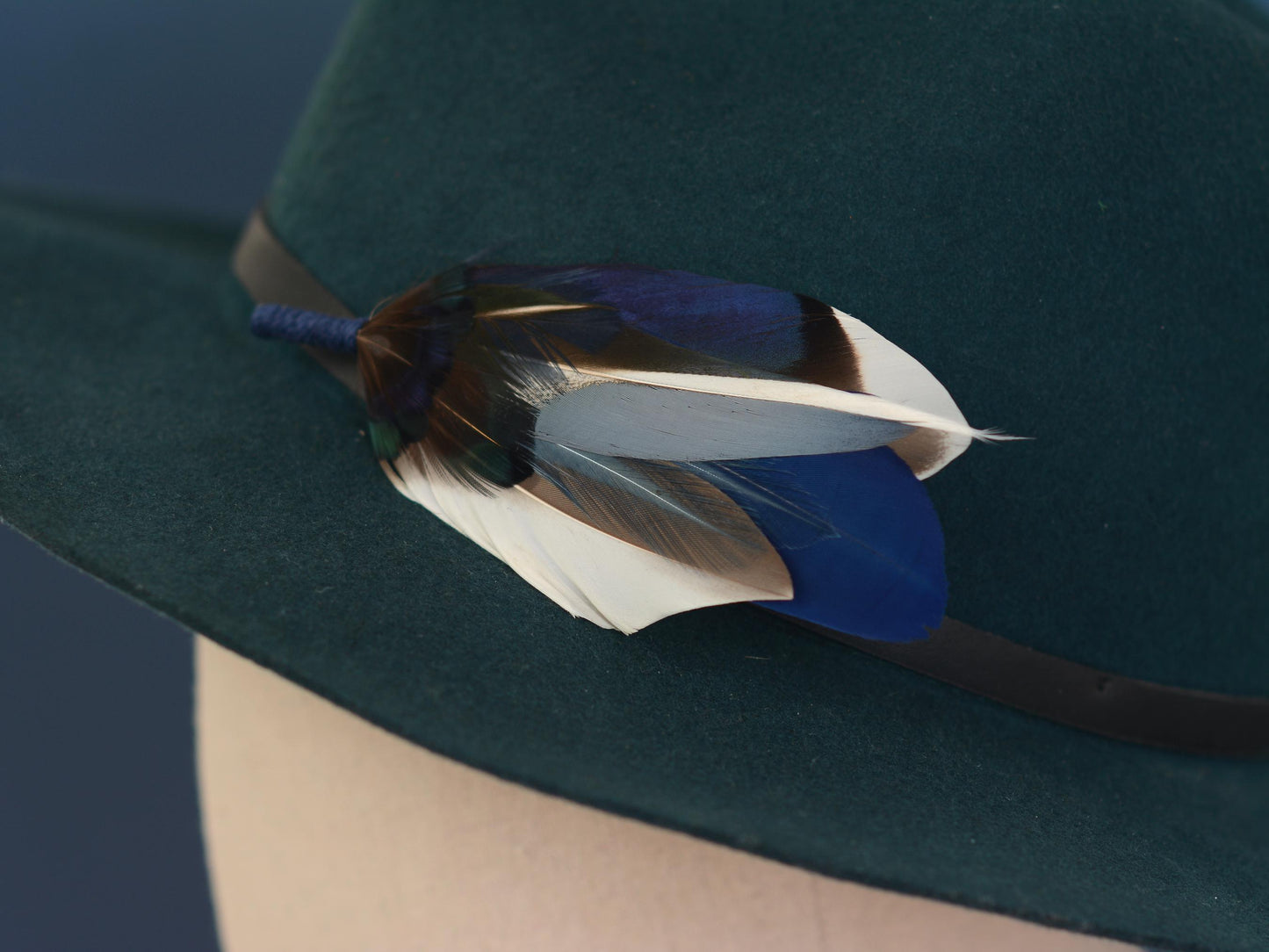 Duck Feather Brooch Hat Pin in Shades of Blue No.319 | Feather Boutonniere | Feather Hat Pin | Grooms Outfit