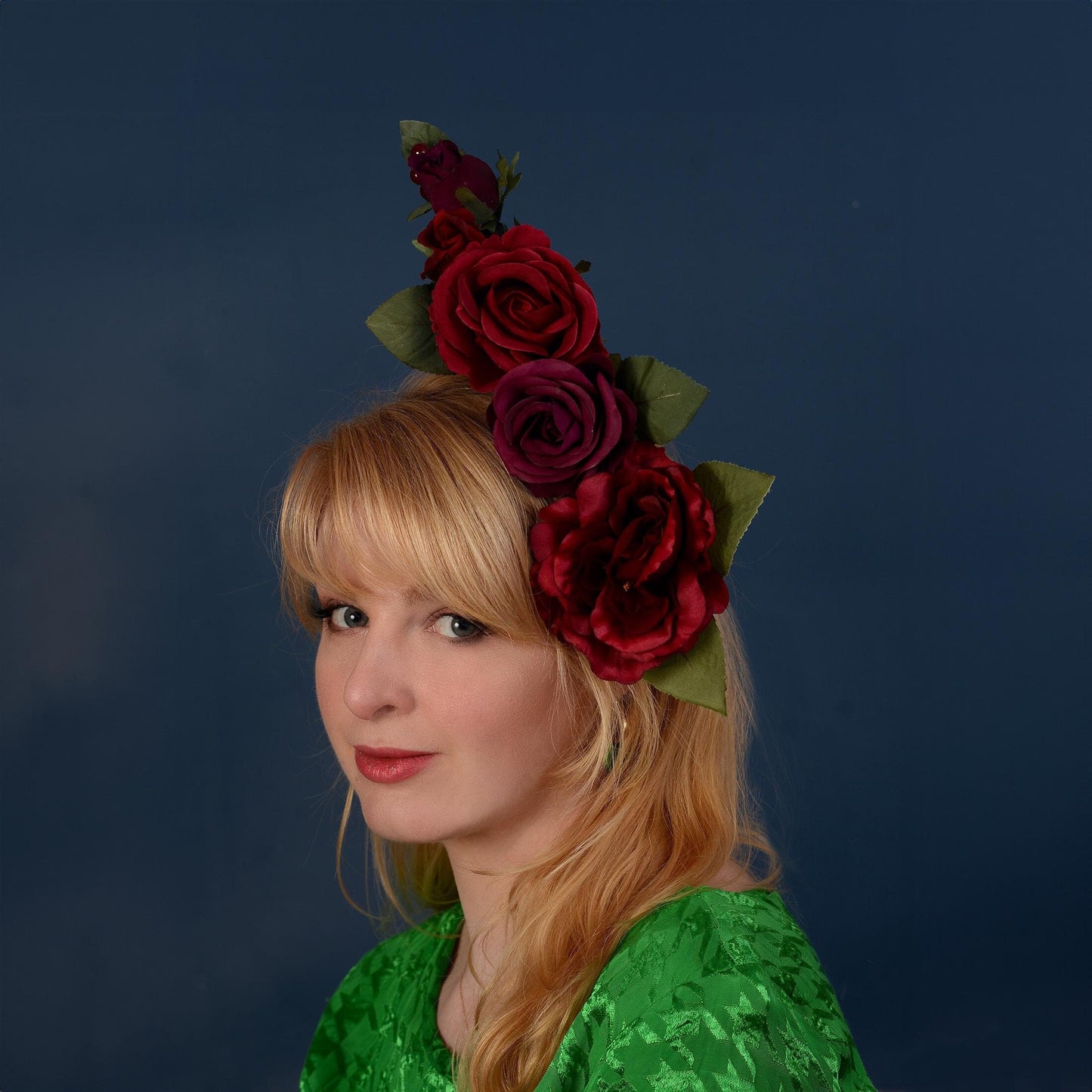 Sculptural Crimson and Plum Roses Headpiece | Flower Crown | Flower Fascinator | Flower Headband | Wedding Headpiece | Races Headpiece