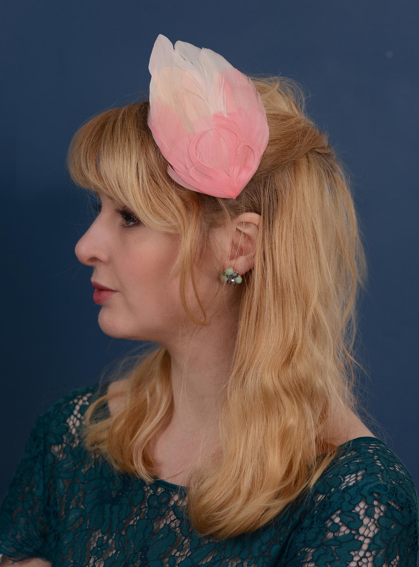 Large Feather Hair Clip in Ombre Blush Pink No.30 | Feather Fascinator | Feather Headpiece | Wedding Fascinator | Bridal Headpiece