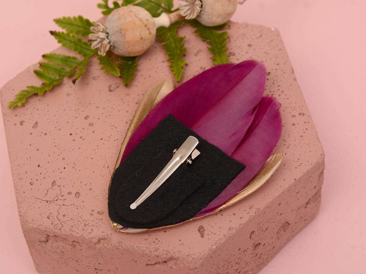 Feather Hair Clip Plum, Gold and Blush | Feather Fascinator | Feather Headpiece | Bridal Hair Clip | Bridal Headpiece | Bridesmaids