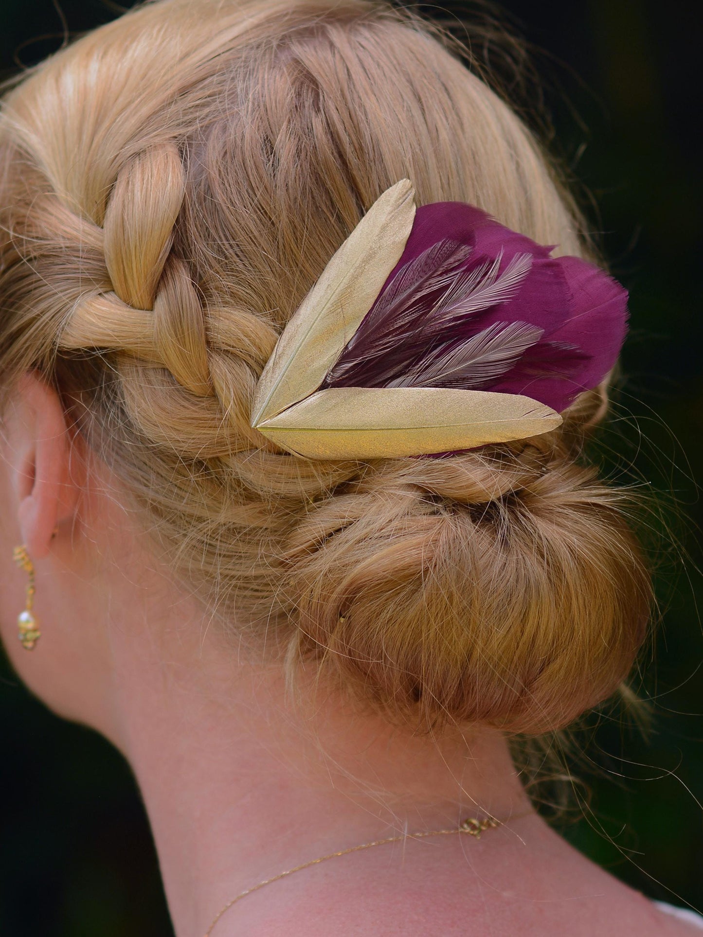 Feather Hair Clip Plum, Gold and Blush | Feather Fascinator | Feather Headpiece | Bridal Hair Clip | Bridal Headpiece | Bridesmaids