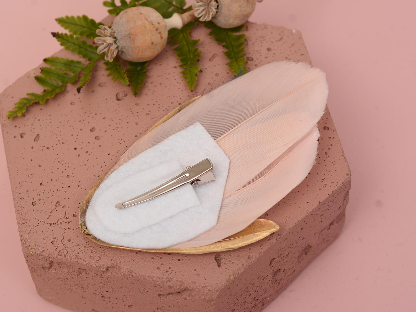 Feather Hair Clip in Peach Blush, Navy and Gold | Feather Fascinator | Feather Headpiece | Bridal Hair Clip | Bridal Headpiece | Bridesmaids