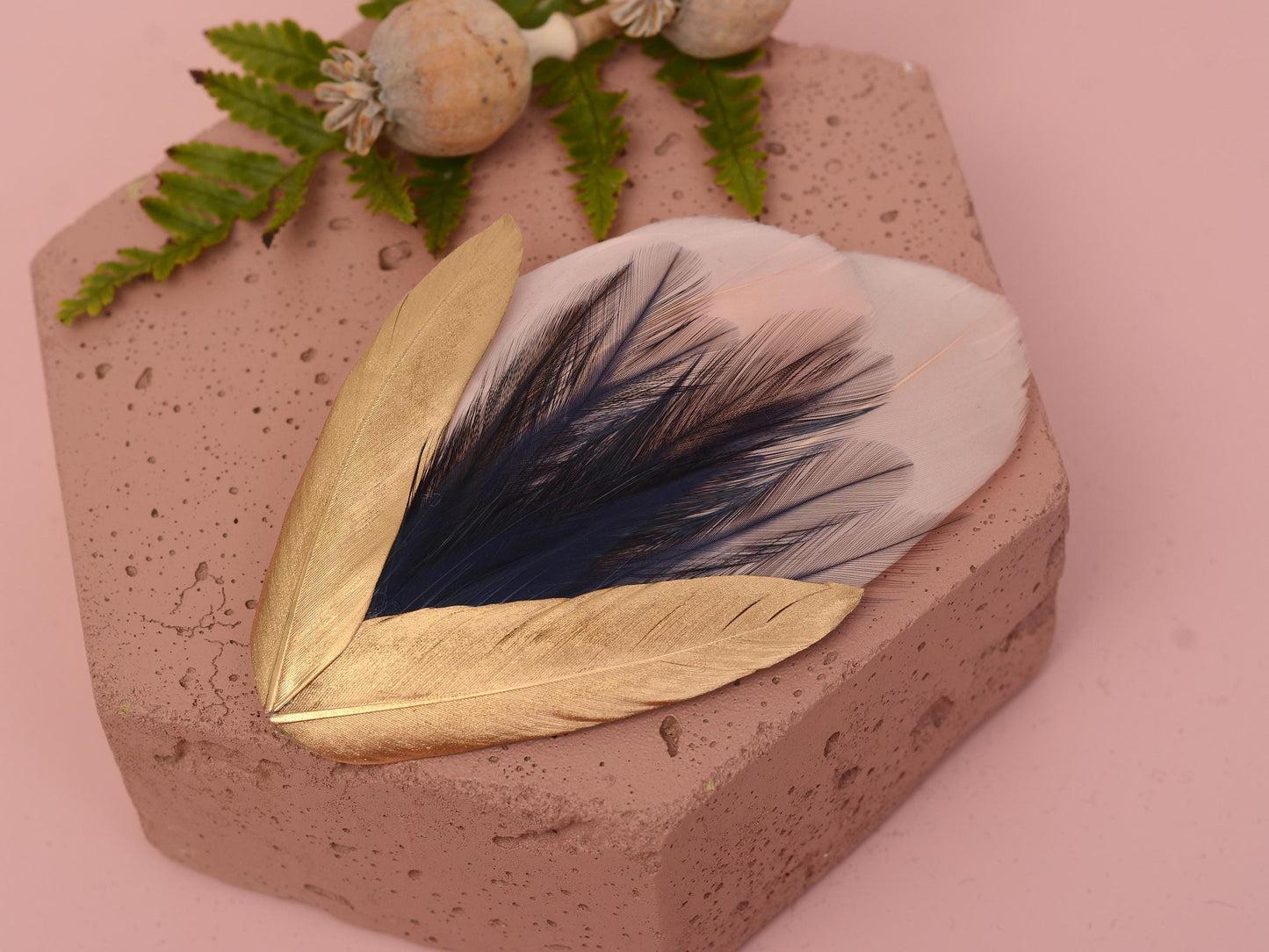 Feather Hair Clip in Peach Blush, Navy and Gold | Feather Fascinator | Feather Headpiece | Bridal Hair Clip | Bridal Headpiece | Bridesmaids