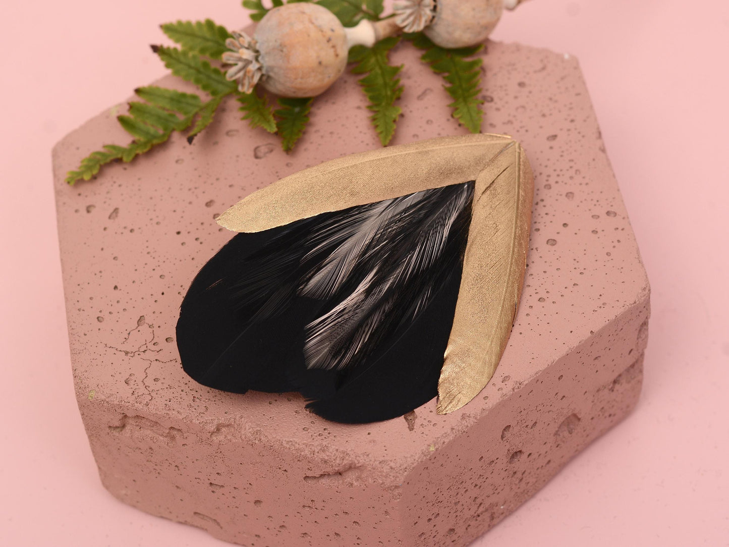 Feather Hair Clip in Black, Blush Pink and Gold | Feather Fascinator | Feather Headpiece | Bridal Hair Clip | Bridal Headpiece | Bridesmaids