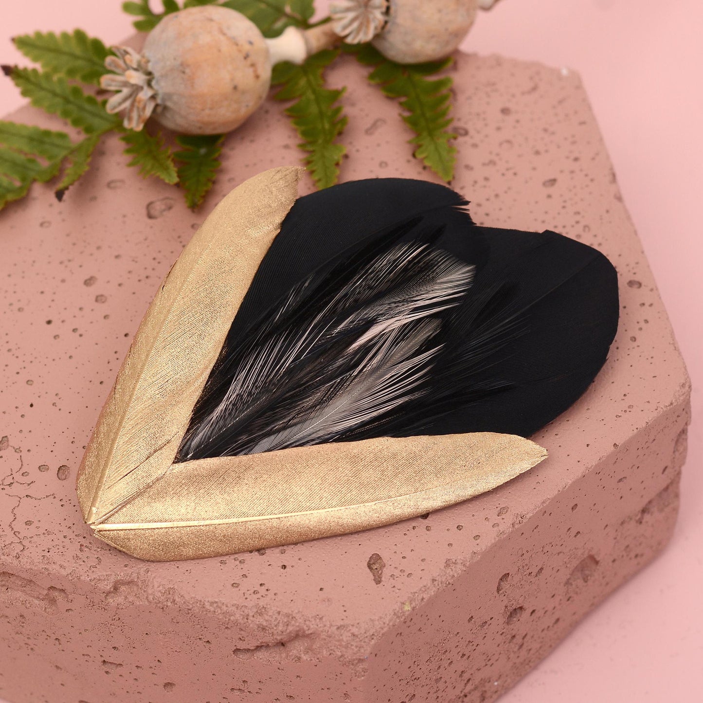 Feather Hair Clip in Black, Blush Pink and Gold | Feather Fascinator | Feather Headpiece | Bridal Hair Clip | Bridal Headpiece | Bridesmaids