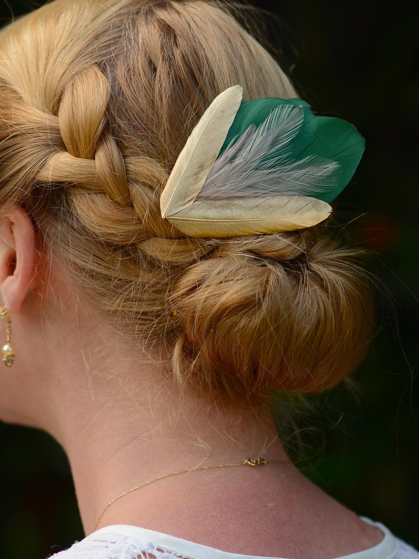 Feather Hair Clip in Green, Pink and Gold | Feather Fascinator | Feather Headpiece | Bridal Hair Clip | Bridal Headpiece | Bridesmaids