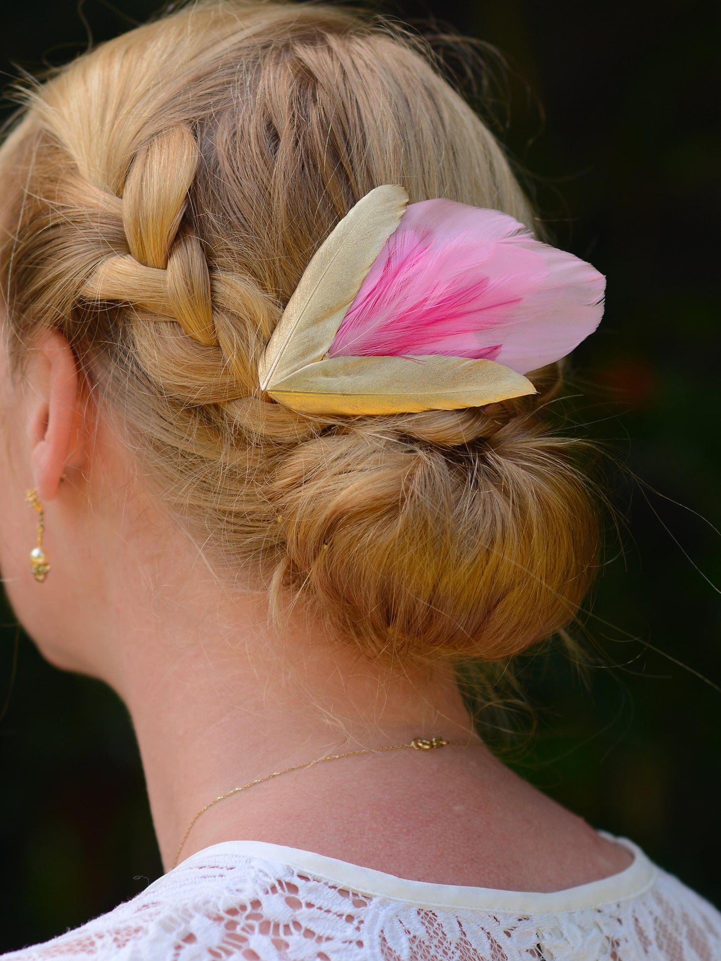 Feather Hair Clip in Rose Pink and Gold | Pink Feather Fascinator | Feather Headpiece | Bridal Hair Clip | Bridal Headpiece | Bridesmaids