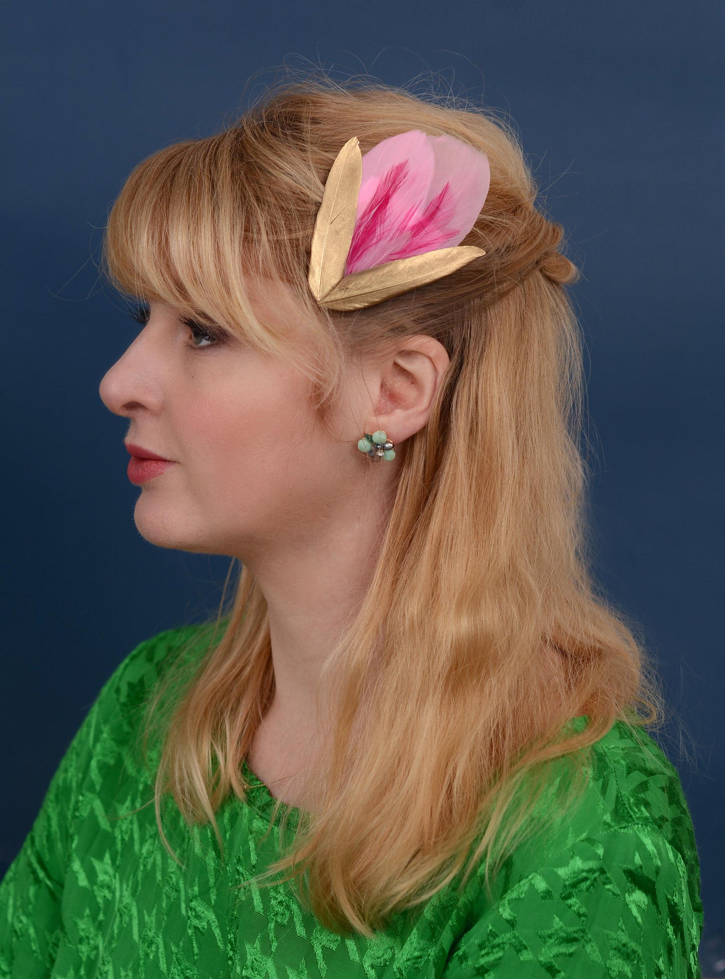 Feather Hair Clip in Rose Pink and Gold | Pink Feather Fascinator | Feather Headpiece | Bridal Hair Clip | Bridal Headpiece | Bridesmaids