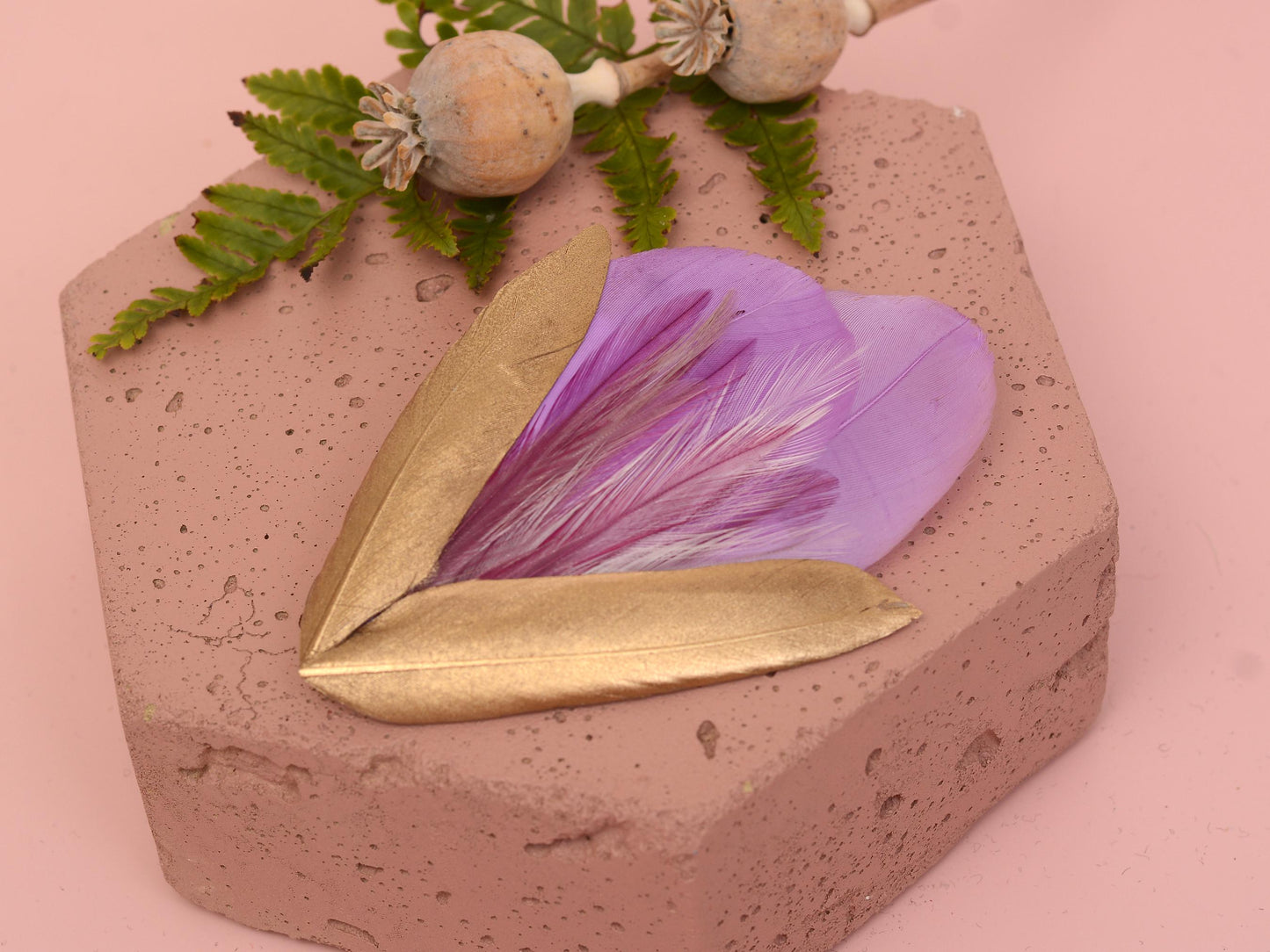 Feather Hair Clip Lilac Purple and Gold | Feather Fascinator | Feather Headpiece | Bridal Hair Clip | Bridal Headpiece | Bridesmaids