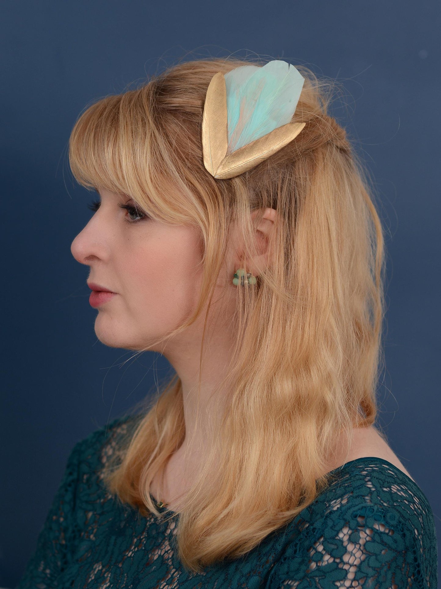 Feather Hair Clip in Mint Green, Pink and Gold | Feather Fascinator | Feather Headpiece | Bridal Hair Clip | Bridal Headpiece | Bridesmaids