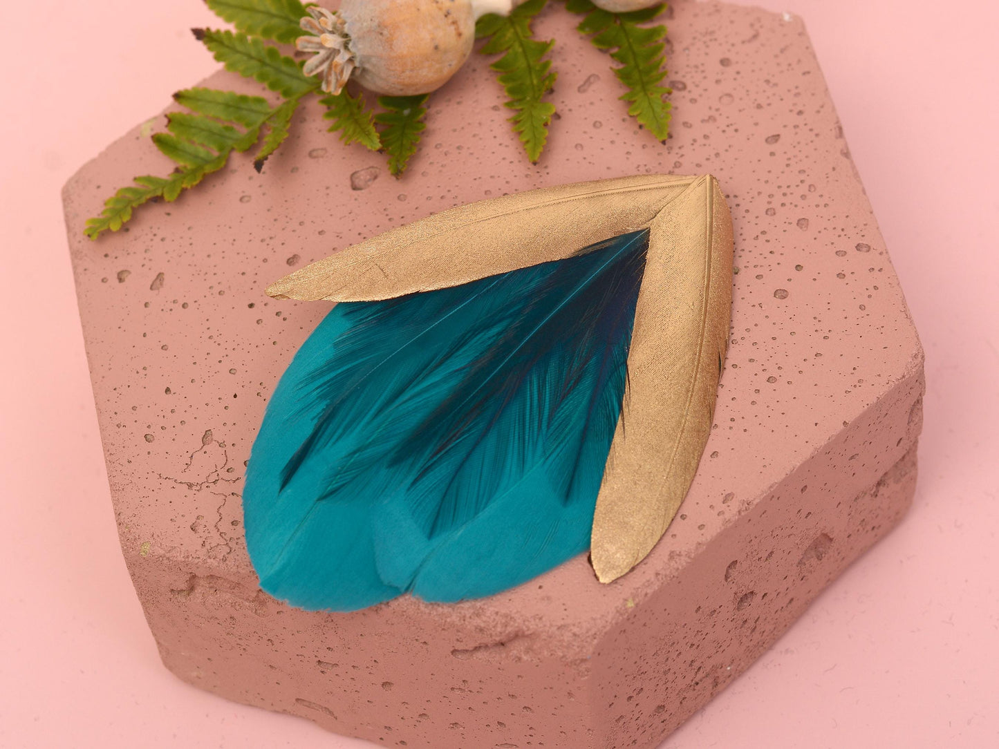 Feather Hair Clip in Teal Green and Gold | Feather Fascinator | Feather Headpiece | Bridal Hair Clip | Bridal Headpiece | Bridesmaids