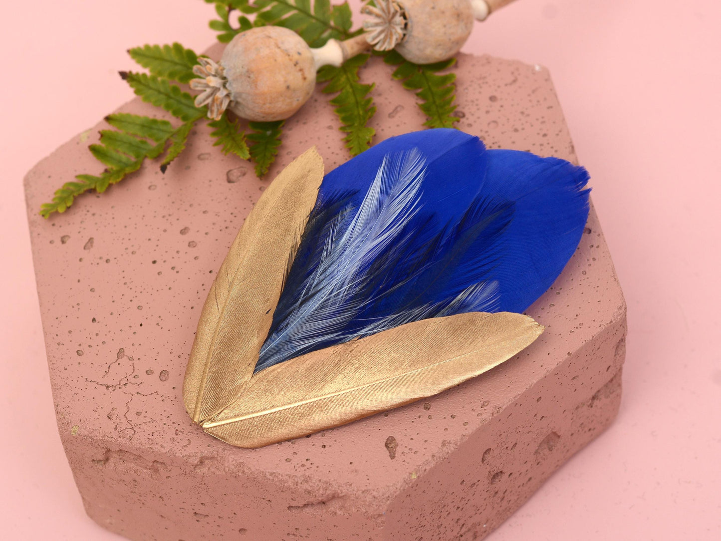 Feather Hair Clip in Cobalt Blue and Gold | Royal Blue Feather Fascinator | Feather Headpiece | Bridal Hair Clip | Bridesmaids