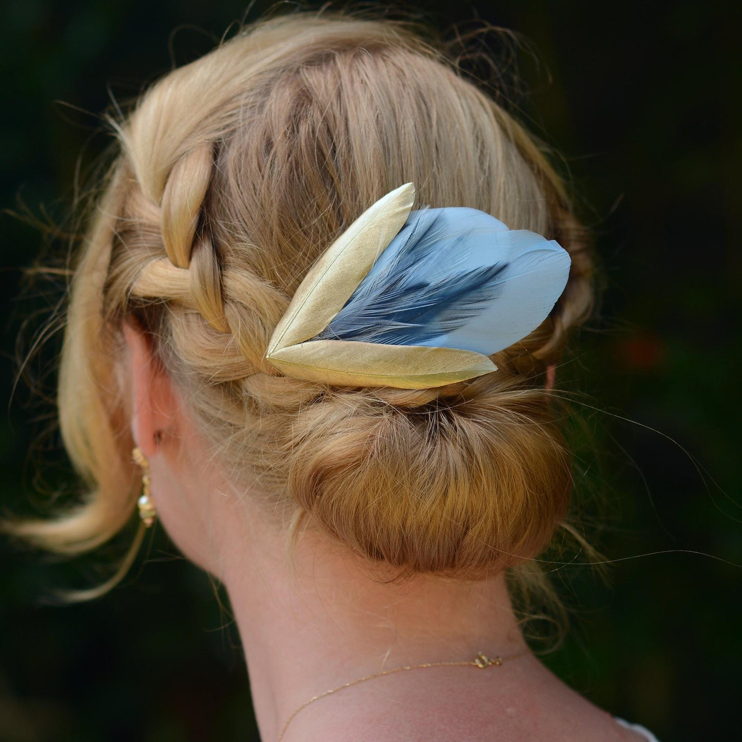 Feather Hair Clip in Sky Blue and Gold | Royal Blue Feather Fascinator | Feather Headpiece | Bridal Hair Clip | Bridesmaids