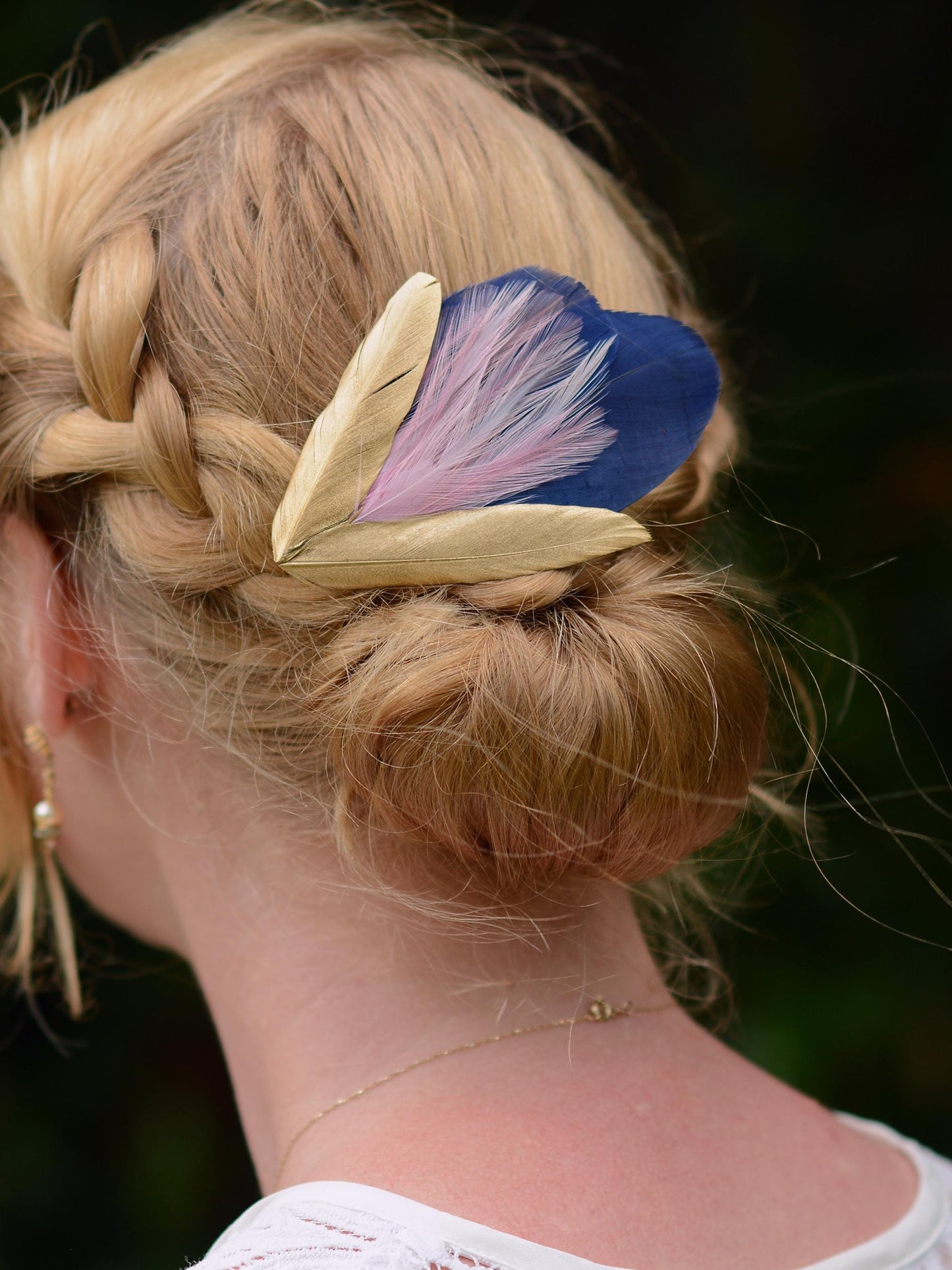 Feather Hair Clip in Navy Blue and Gold | Blue Feather Hair Clip | Navy Blue Fascinator