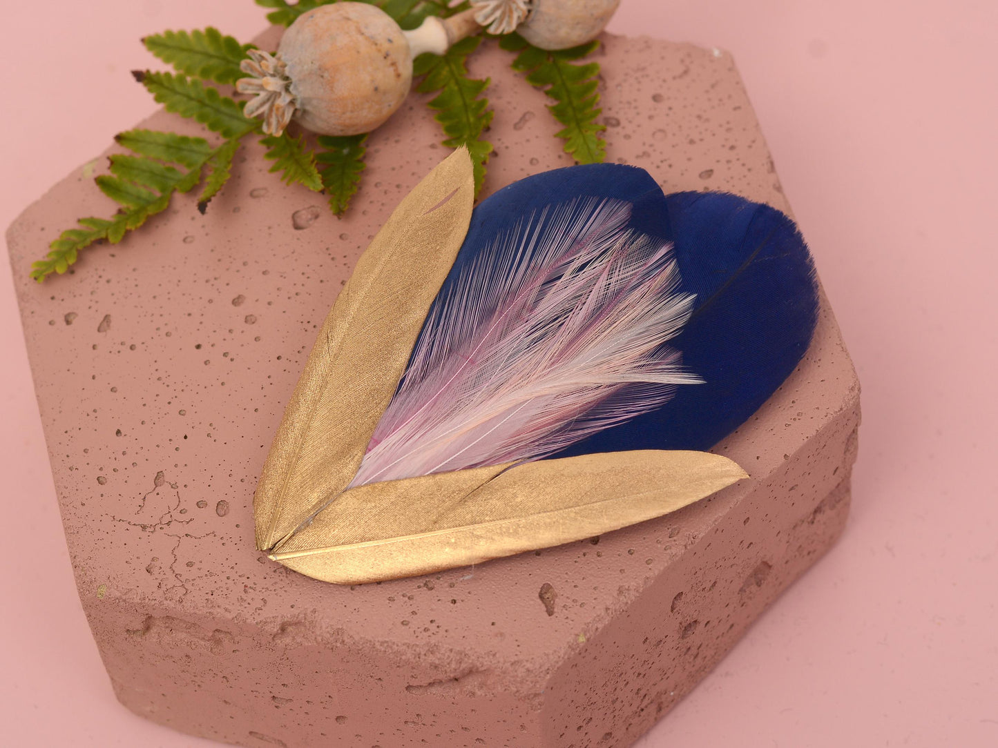Feather Hair Clip in Navy Blue and Gold | Blue Feather Hair Clip | Navy Blue Fascinator