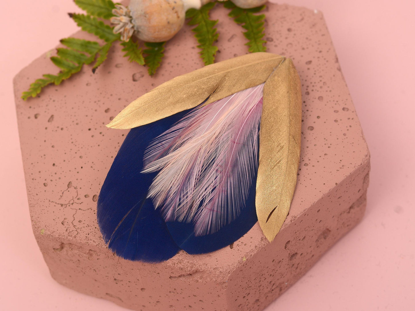 Feather Hair Clip in Navy Blue and Gold | Blue Feather Hair Clip | Navy Blue Fascinator