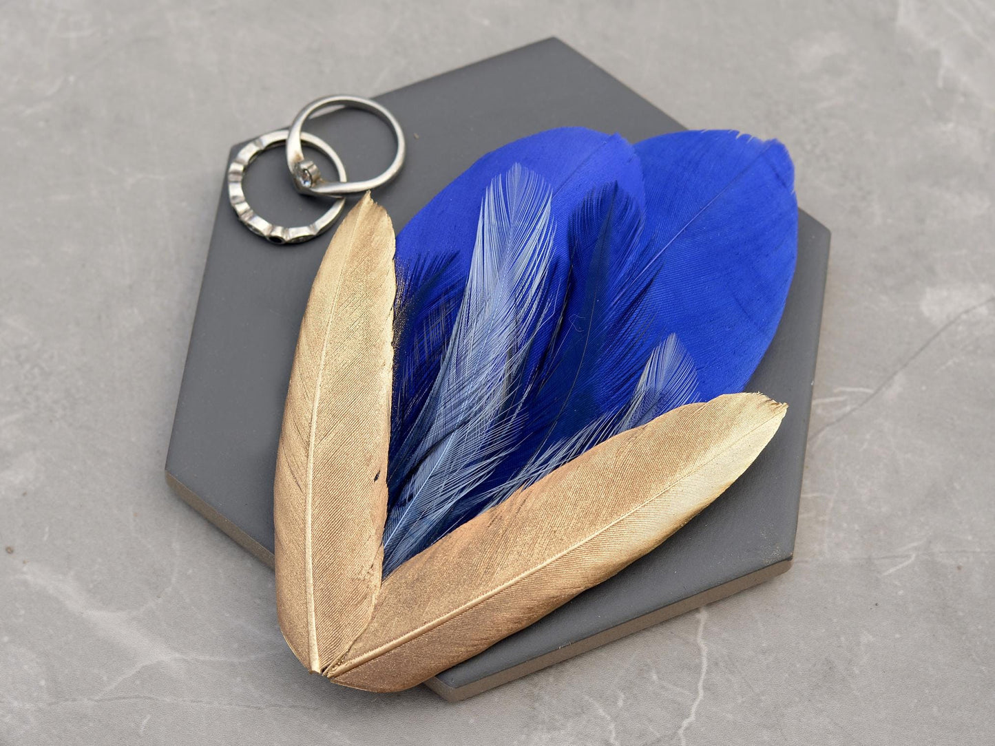 Feather Hair Clip in Cobalt Blue and Gold | Royal Blue Feather Fascinator | Feather Headpiece | Bridal Hair Clip | Bridesmaids