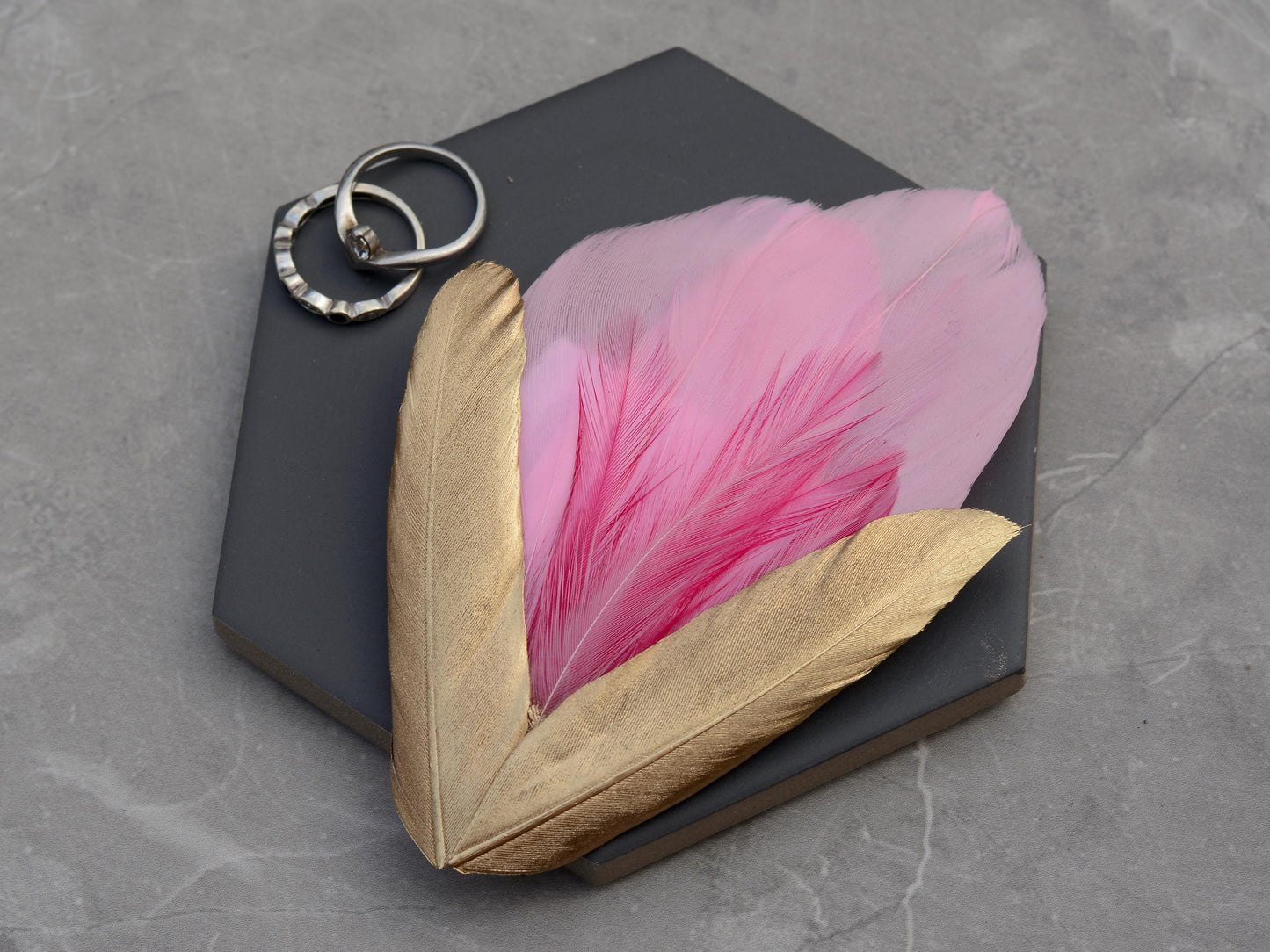 Feather Hair Clip in Rose Pink and Gold | Pink Feather Fascinator | Feather Headpiece | Bridal Hair Clip | Bridal Headpiece | Bridesmaids