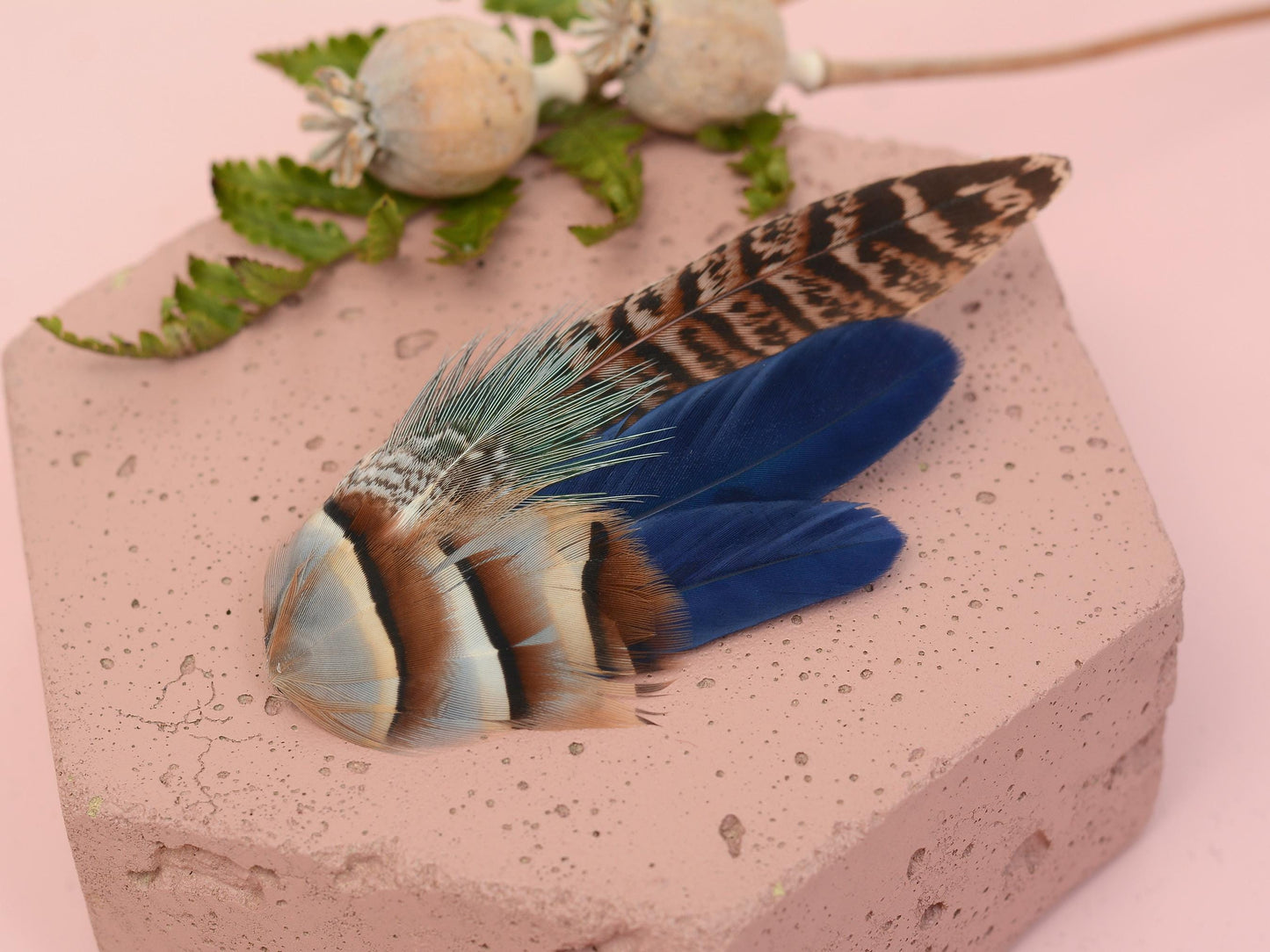 Navy Blue Partridge and Pheasant Feather Hair Clip / Feather Boutonniere Set | Pheasant Feather Fascinator | Bridesmaid Hair Clip