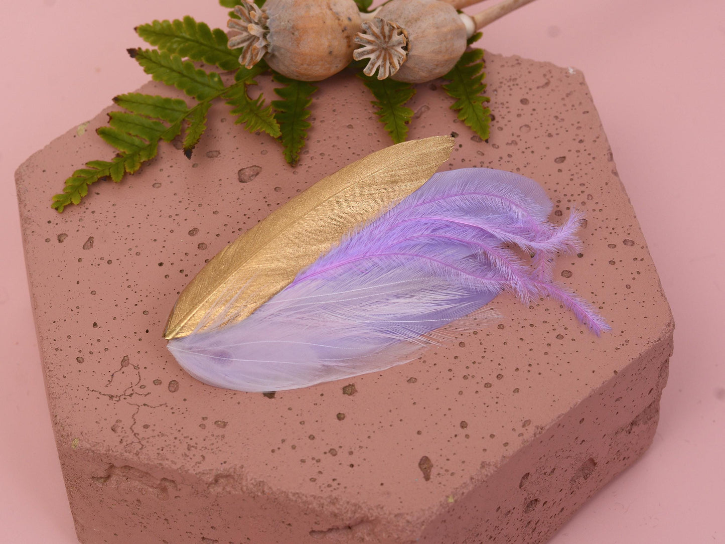 Lavender Purple and Gold Small Feather Hair Clip | Purple Feather Hair Clip | Feather Headpiece | Wedding Fascinator
