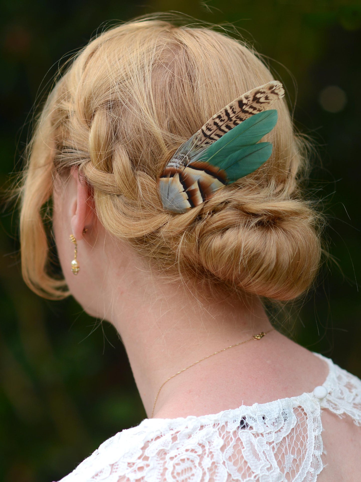 Green Partridge and Pheasant Feather Hair Clip / Boutonniere Set | Pheasant Feather Fascinator | Bridesmaid Hair Clip