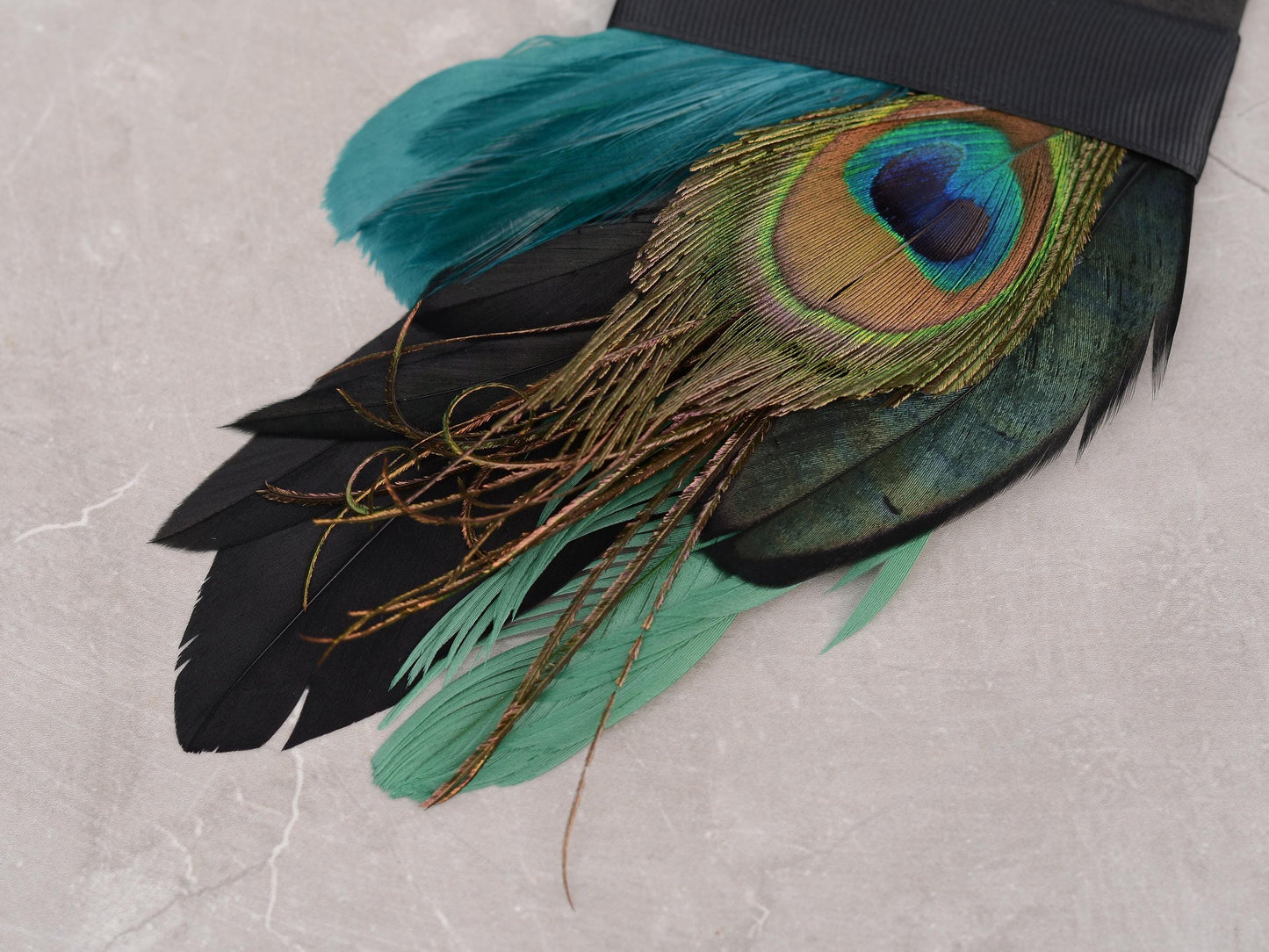 Shades of Green and Black Peacock Feather Pocket Square No.221 | Suit Accessory | Feather Neck Tie | Grooms Outfit