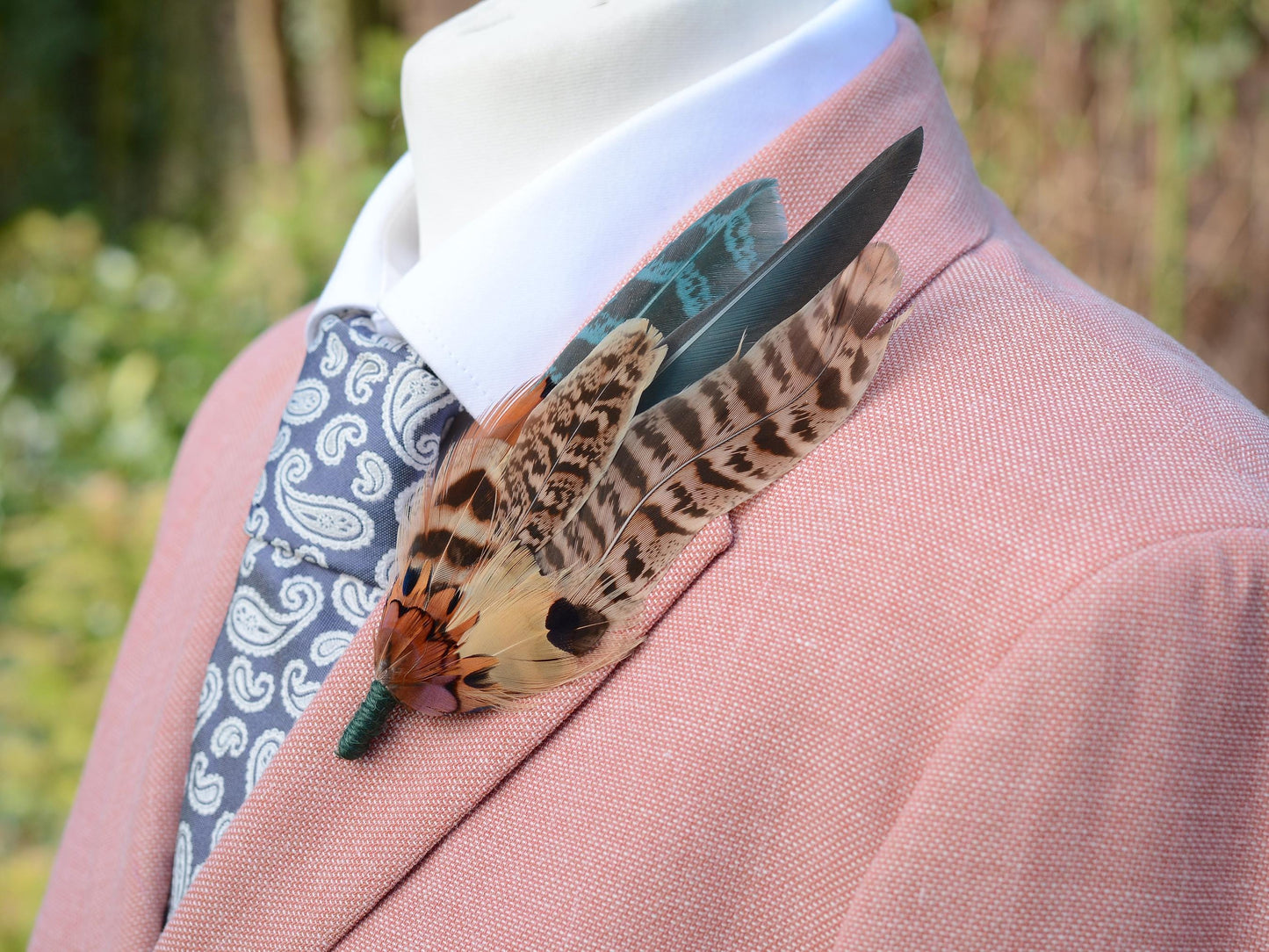 Large Green and Copper Pheasant Feather Boutonniere No.281 | Unique Pheasant Feather Hat Pin