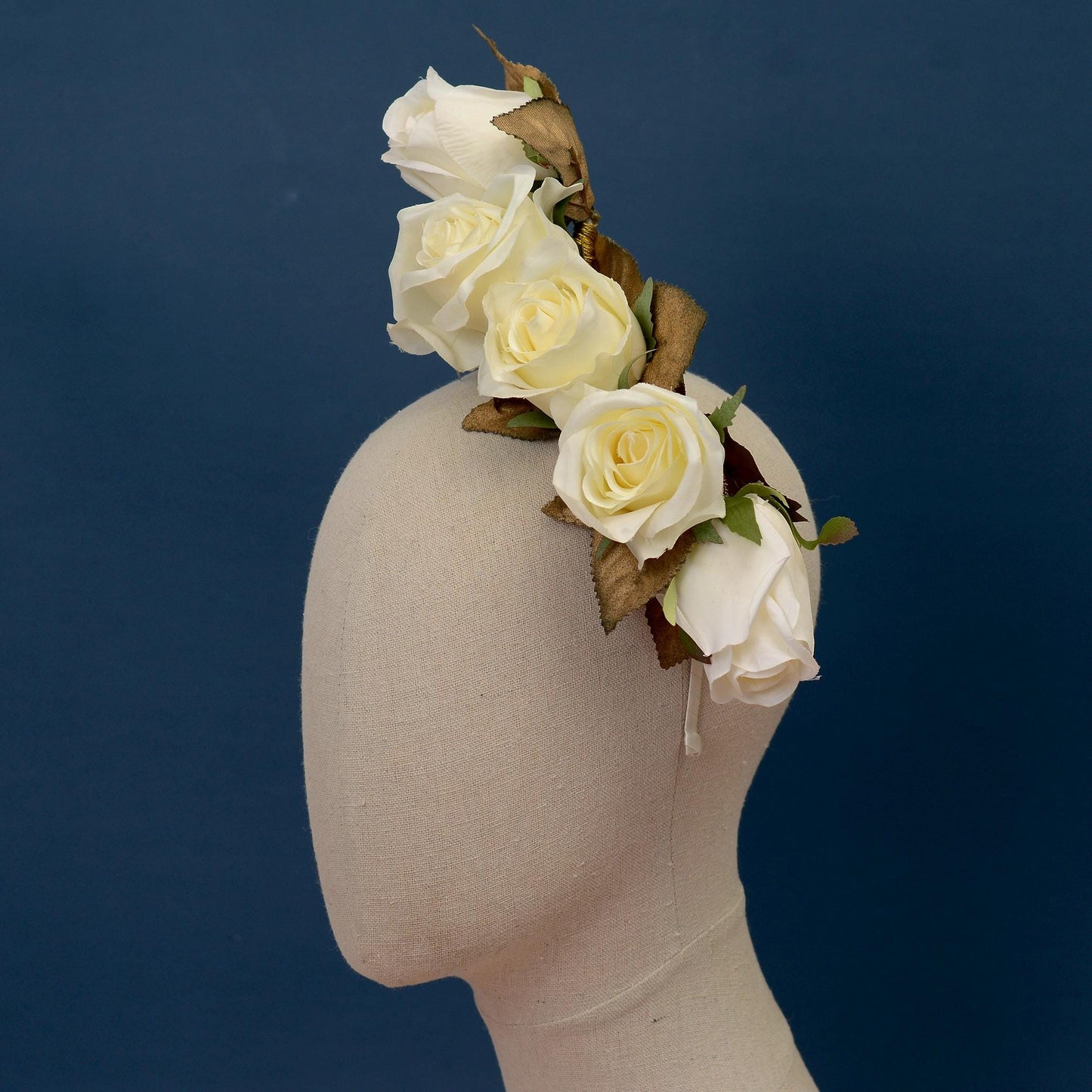 Floating Ivory and Gold Roses Flower Crown Headpiece | Flower Headband | Bridal Headpiece | Wedding Headpiece | Races Headpiece