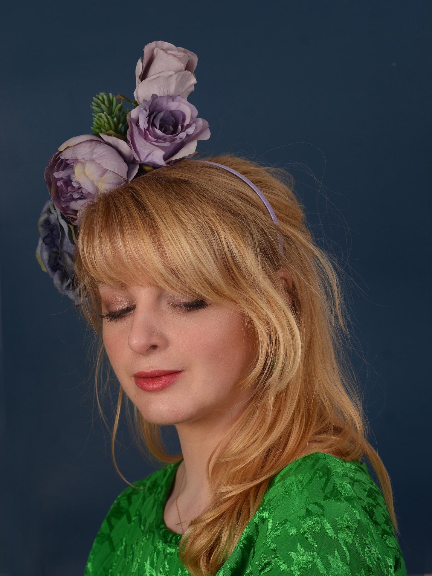 Flower Headpiece in Blue and Lavender Purple | Rose Flower Crown | Flower Fascinator | Flower Headband | Wedding Headpiece | Races Headpiece