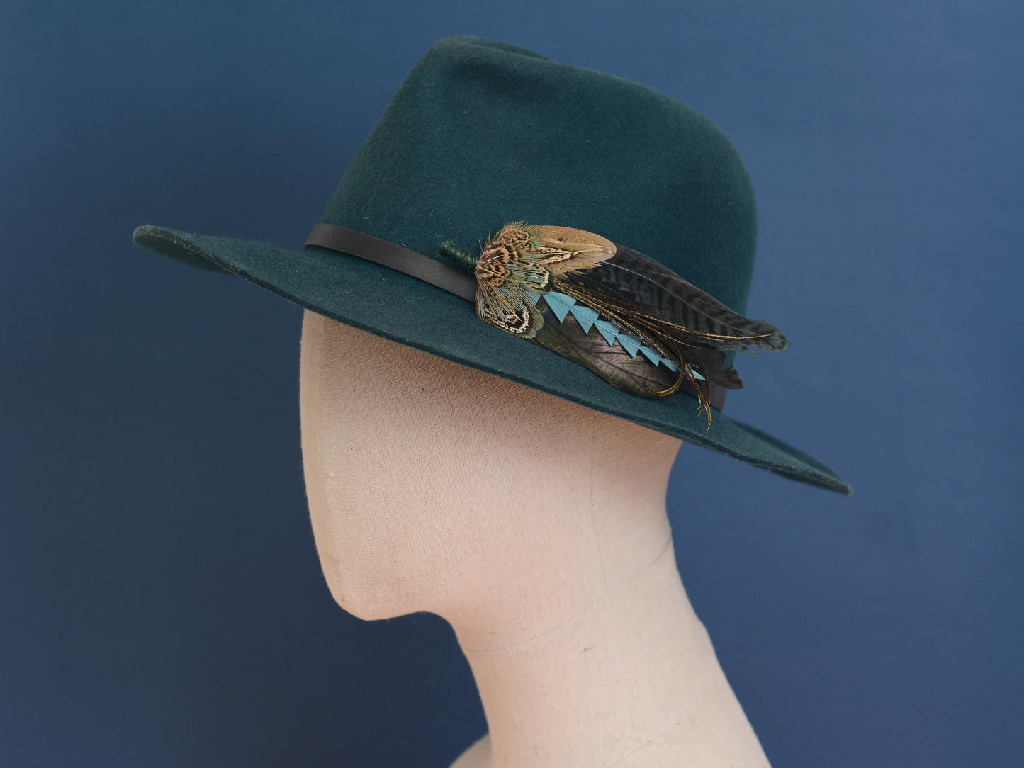 Teal and Green Feather Hat Pin / Boutonniere No.323 | Feather Boutonniere | Pheasant Feather Brooch