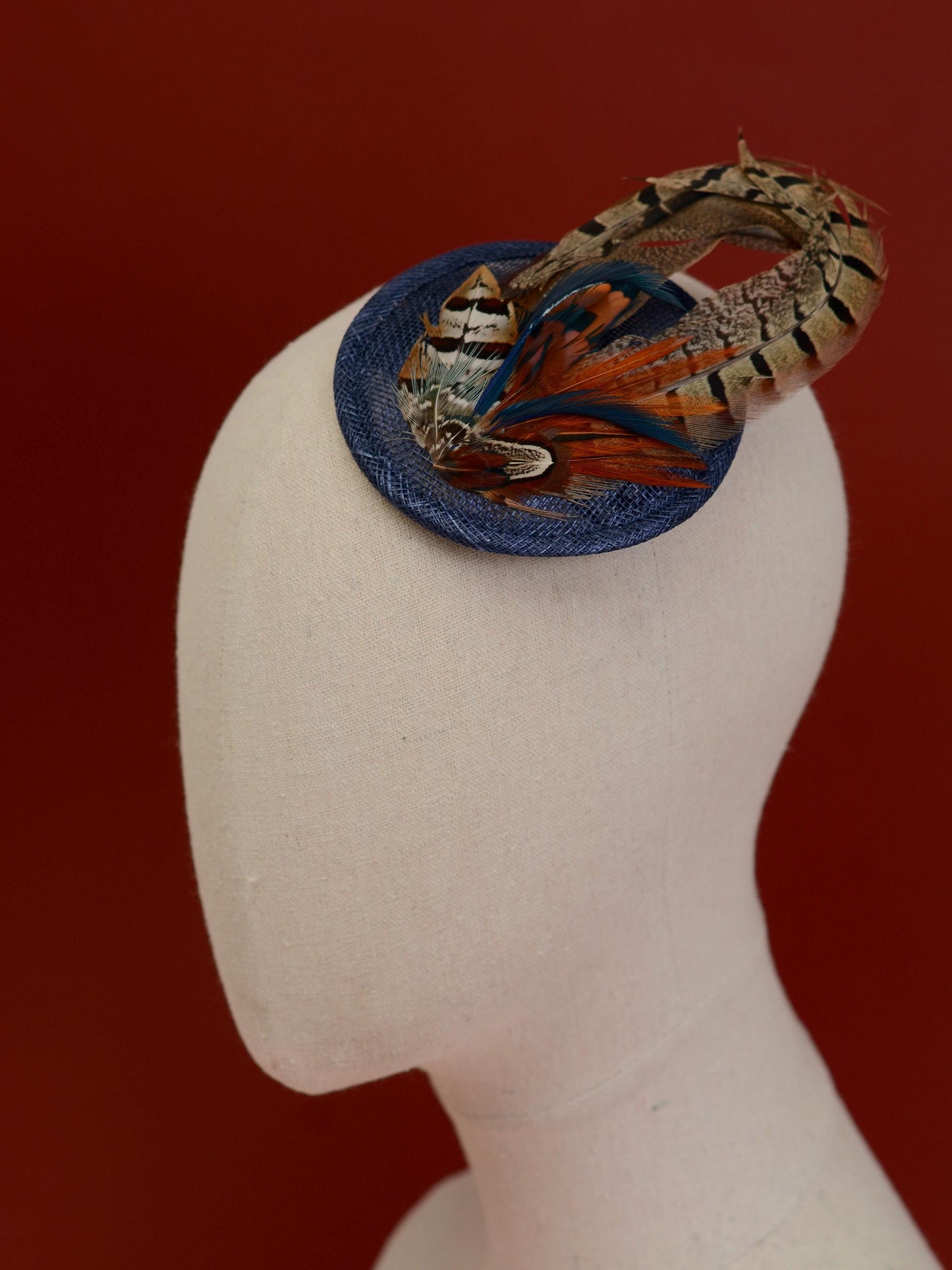 Navy Blue and Pheasant Feather Fascinator | Navy Blue Feather Hat | Wedding Fascinator | Gold Fascinator | Navy Blue Fascinator