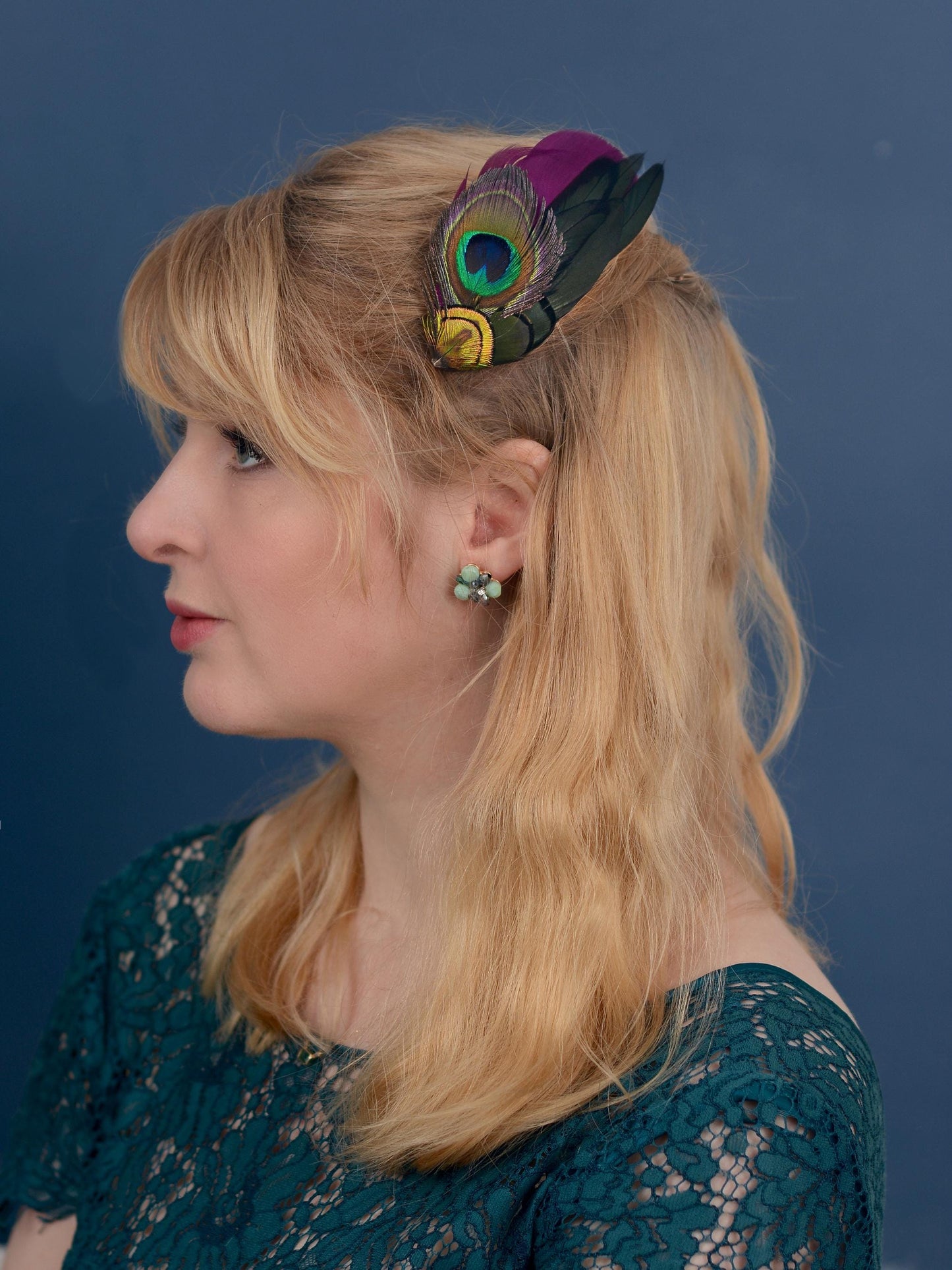 Plum and Peacock Feather Hair Clip | Peacock Feather Fascinator | Wedding Fascinator | Bridal Hair Clip | Bridesmaid Hair Clip
