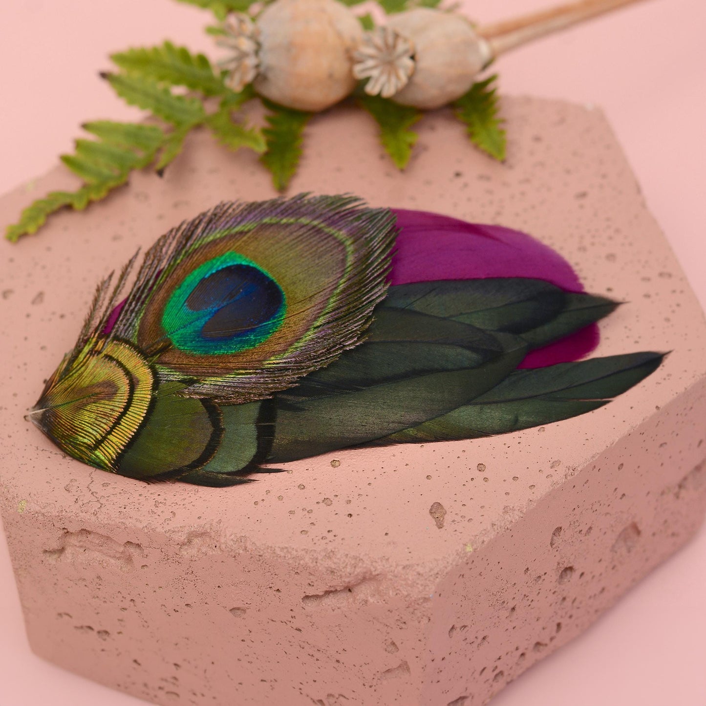 Plum and Peacock Feather Hair Clip | Peacock Feather Fascinator | Wedding Fascinator | Bridal Hair Clip | Bridesmaid Hair Clip