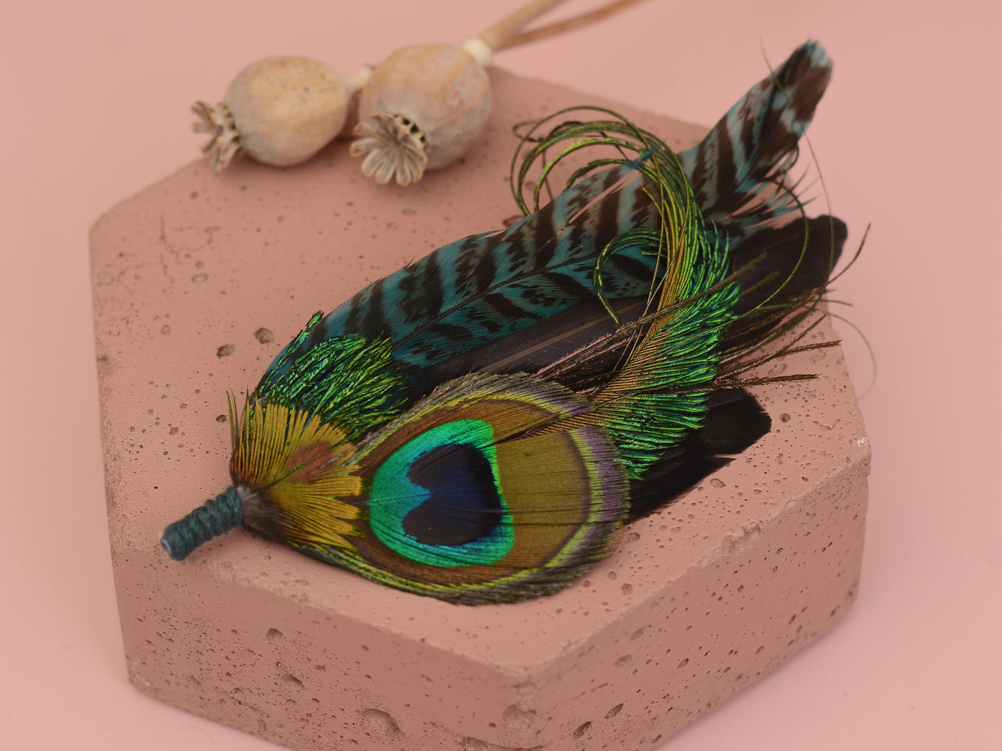 Teal Peacock Feather Lapel Pin Large | Feather Boutonniere | Pheasant Feather Brooch | Feather Hat Pin
