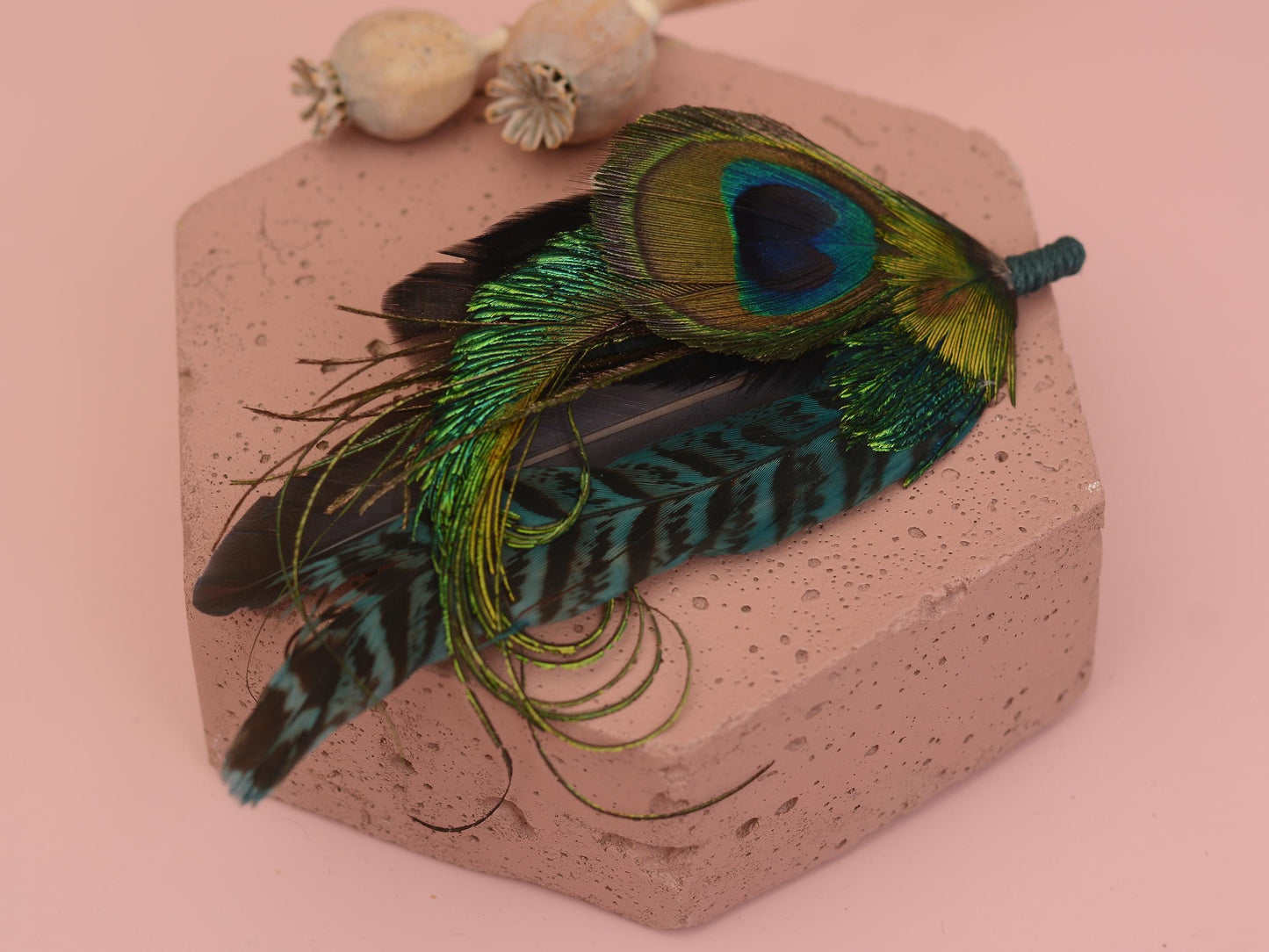 Teal Peacock Feather Lapel Pin Large | Feather Boutonniere | Pheasant Feather Brooch | Feather Hat Pin