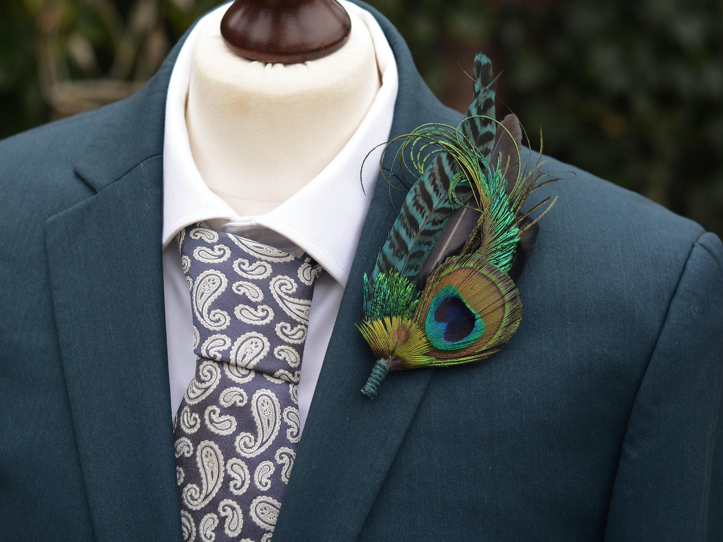 Teal Peacock Feather Lapel Pin Large | Feather Boutonniere | Pheasant Feather Brooch | Feather Hat Pin